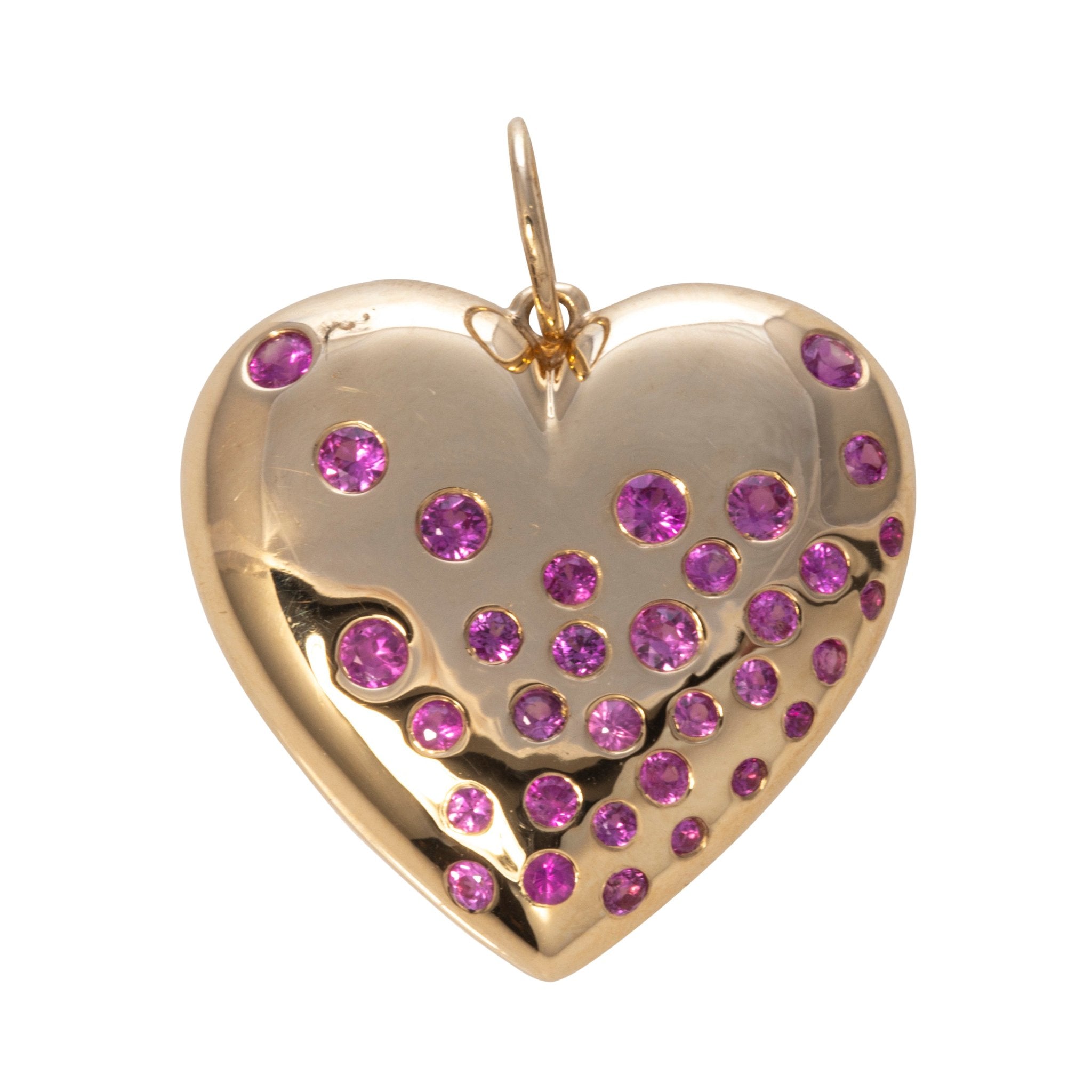 Pink Sapphire Scatter 14K Yellow Gold Heart Pendant