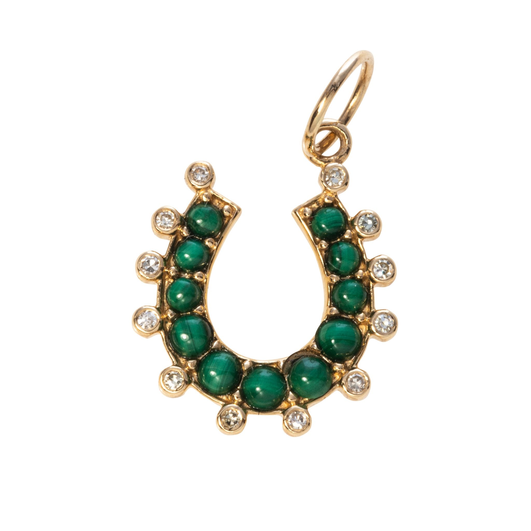 Malachite & Diamond 14K Yellow Gold Horseshoe Pendant