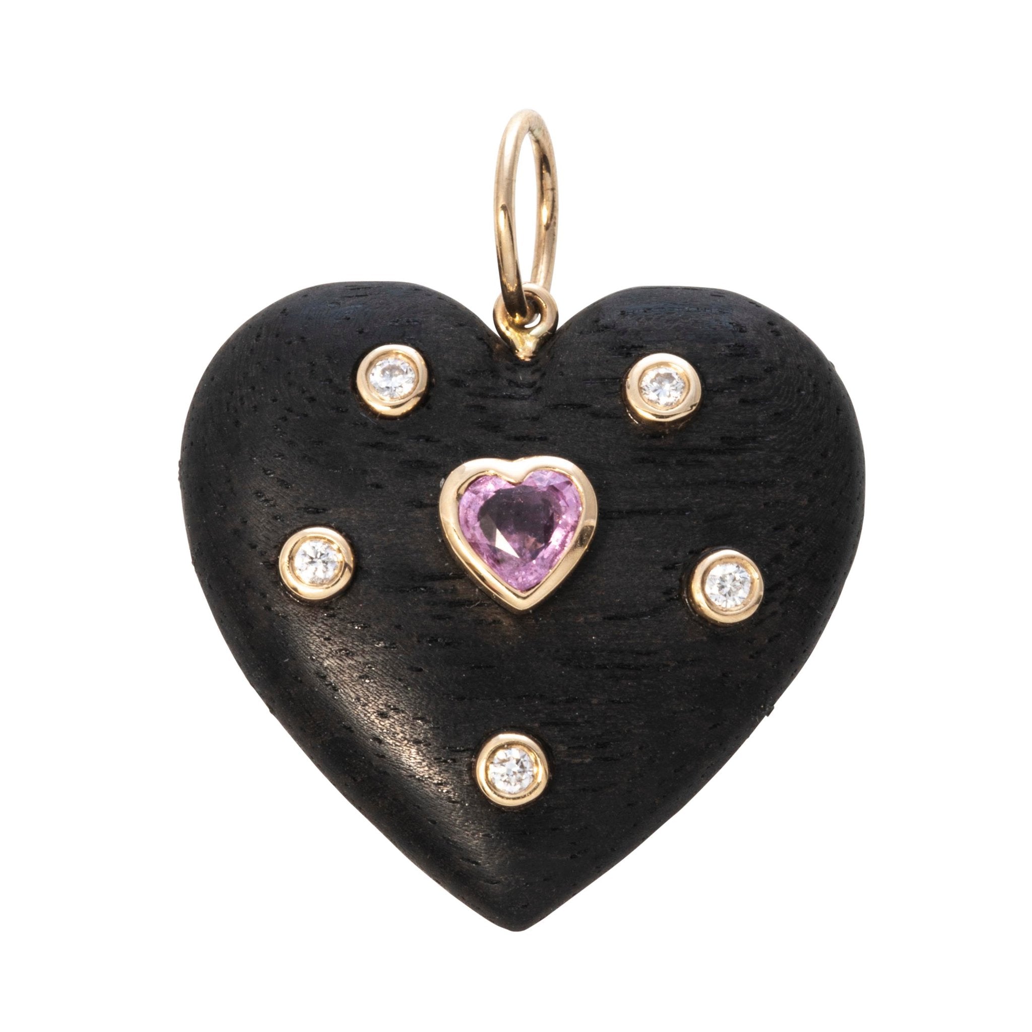 Pink Sapphire & Diamond 14K Gold Wood Heart Pendant