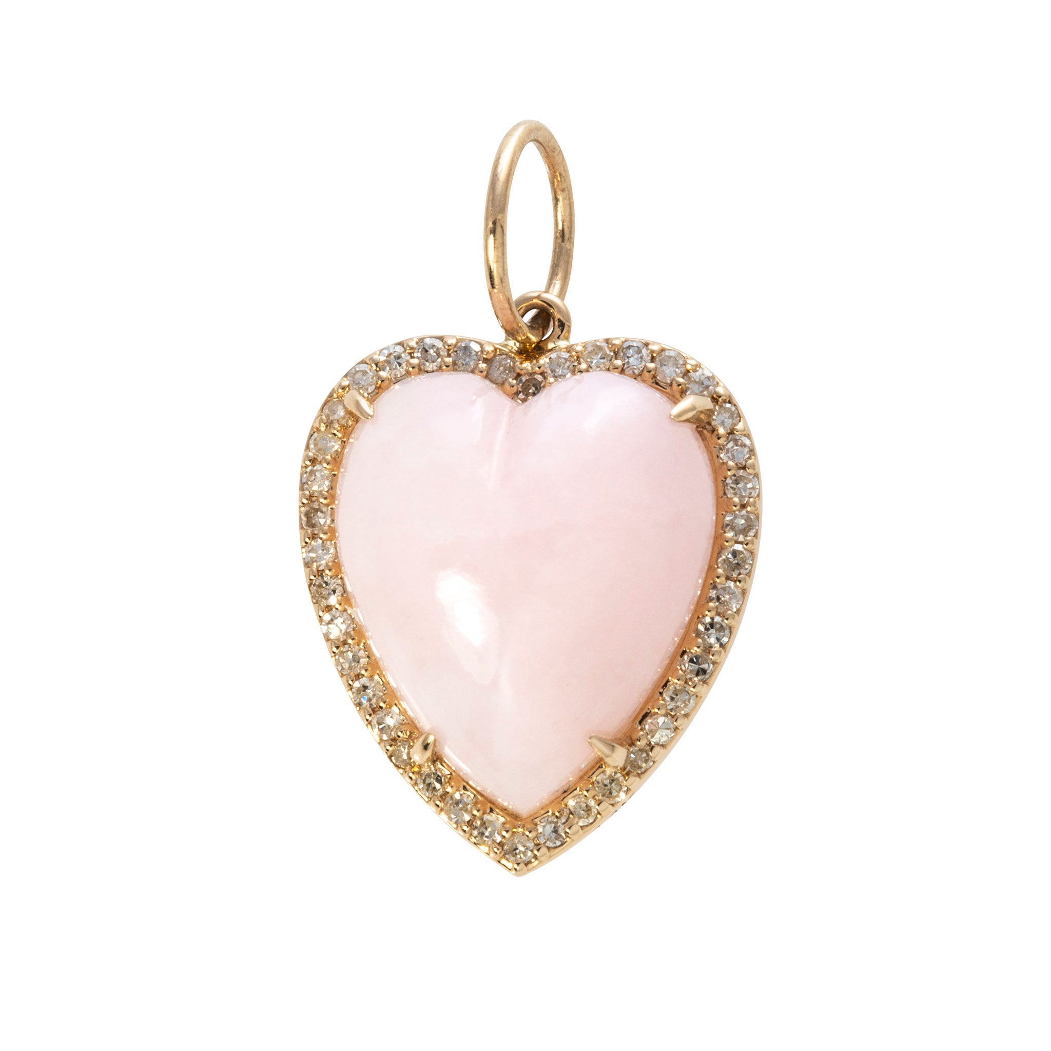 Pink Opal Heart & Diamond 14K Gold Pendant