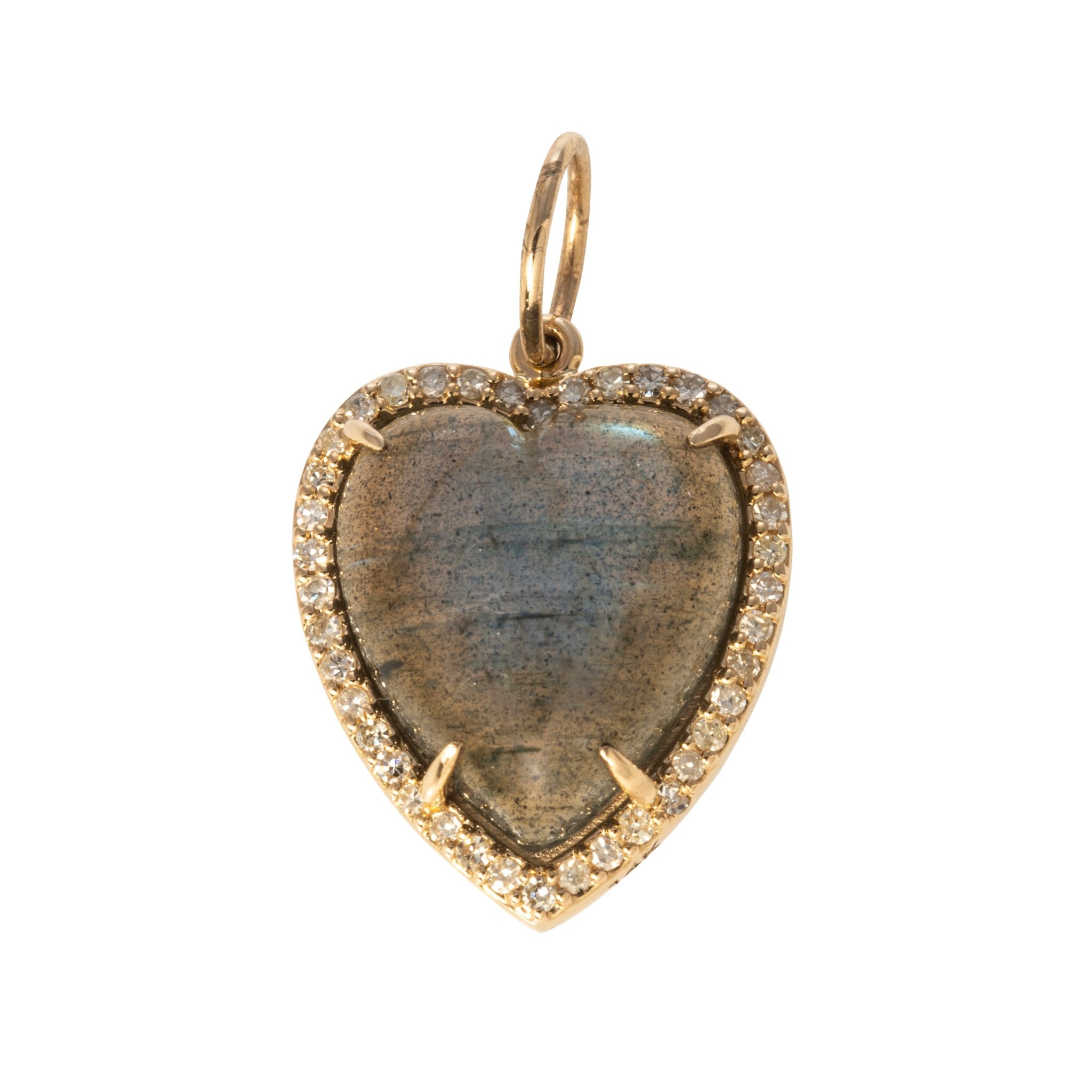 Labradorite Heart & Pavé Diamond 14K Gold Pendant