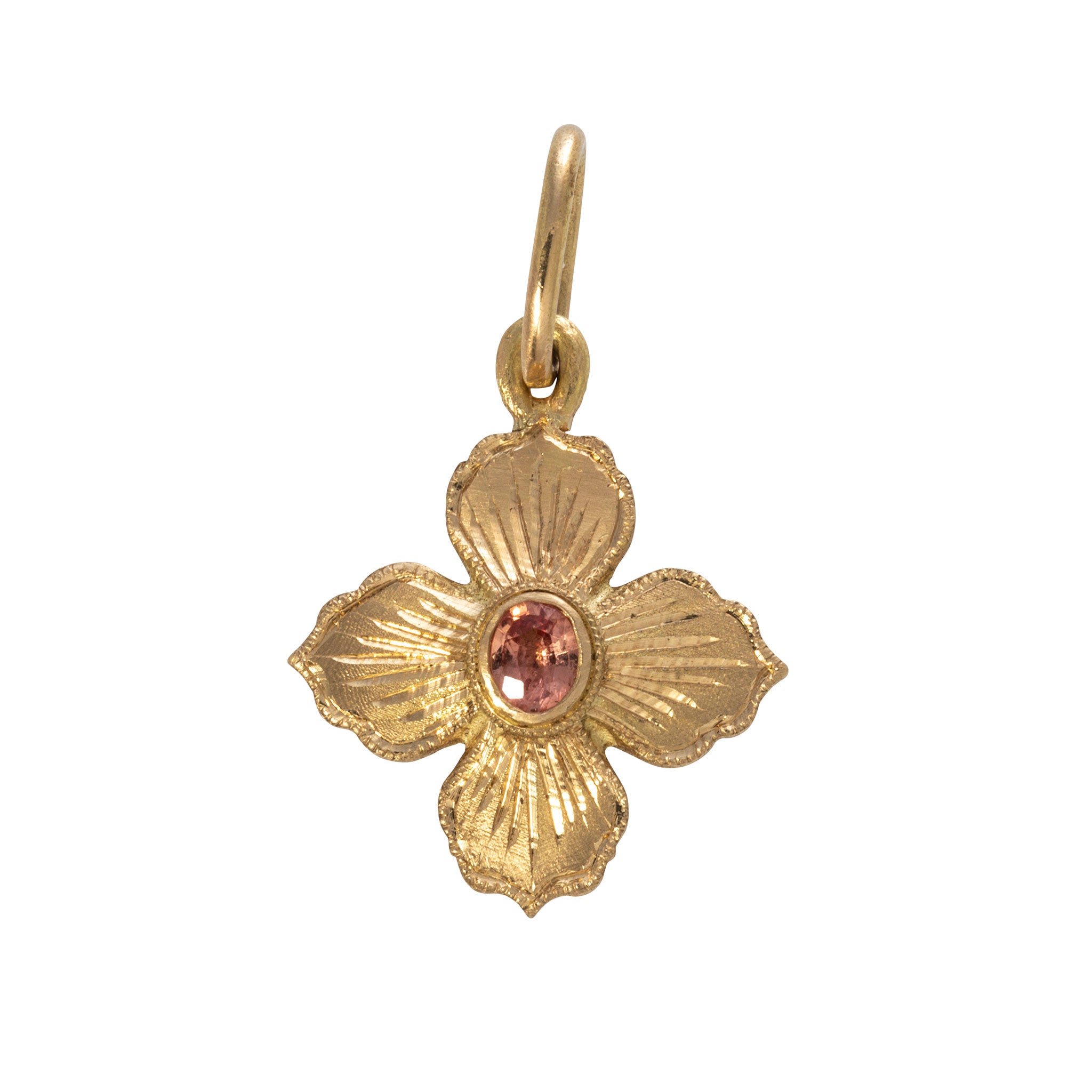 Erica Molinari 18K Gold Hand Engraved Pink Sapphire Flower Charm