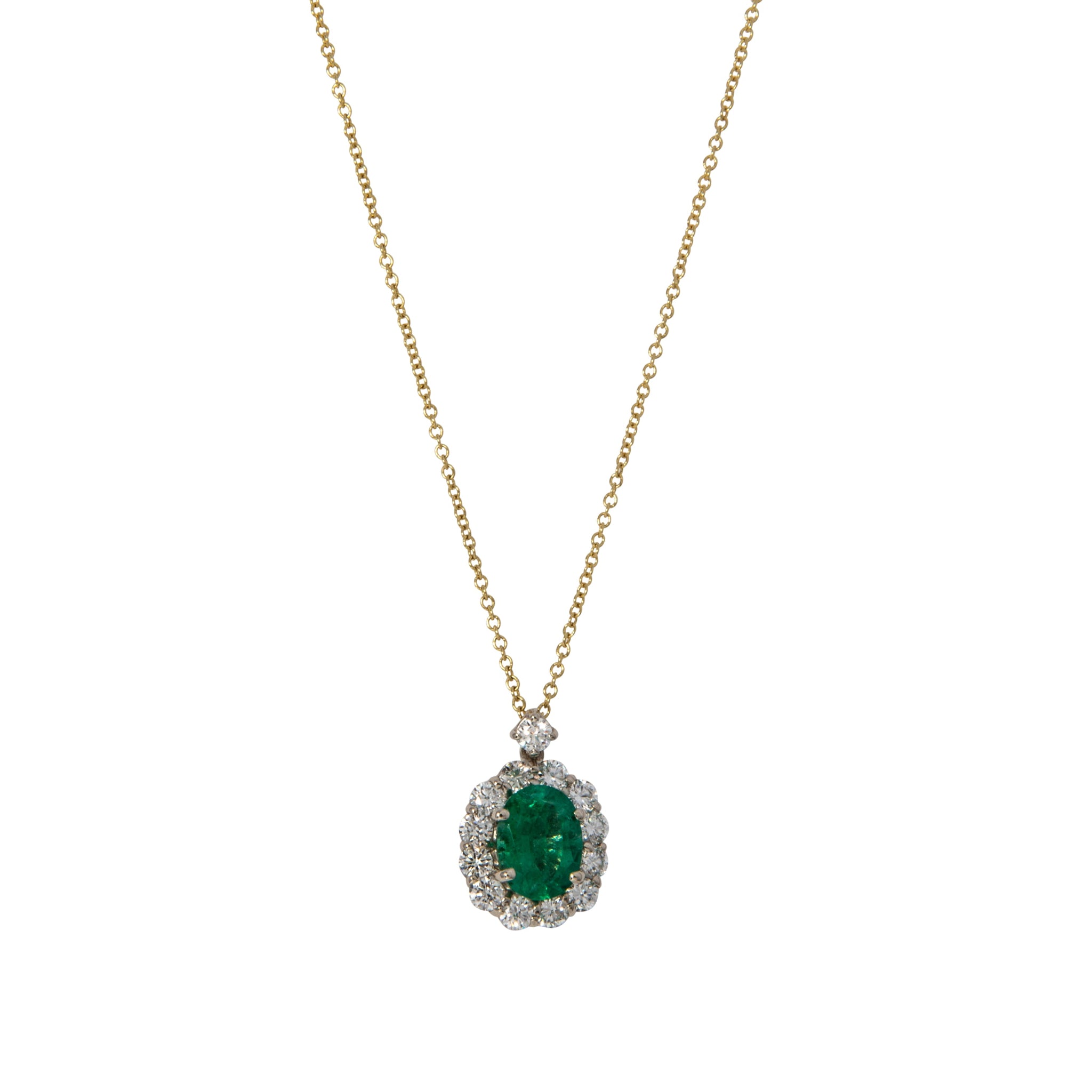 Oval Emerald & Diamond 18K Gold Pendant Necklace