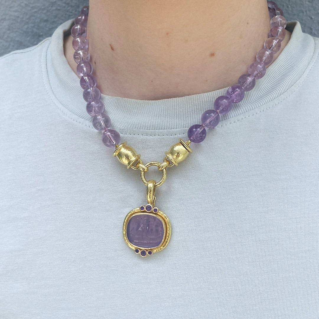 Three Layer Amethyst Necklace with Gold Beads