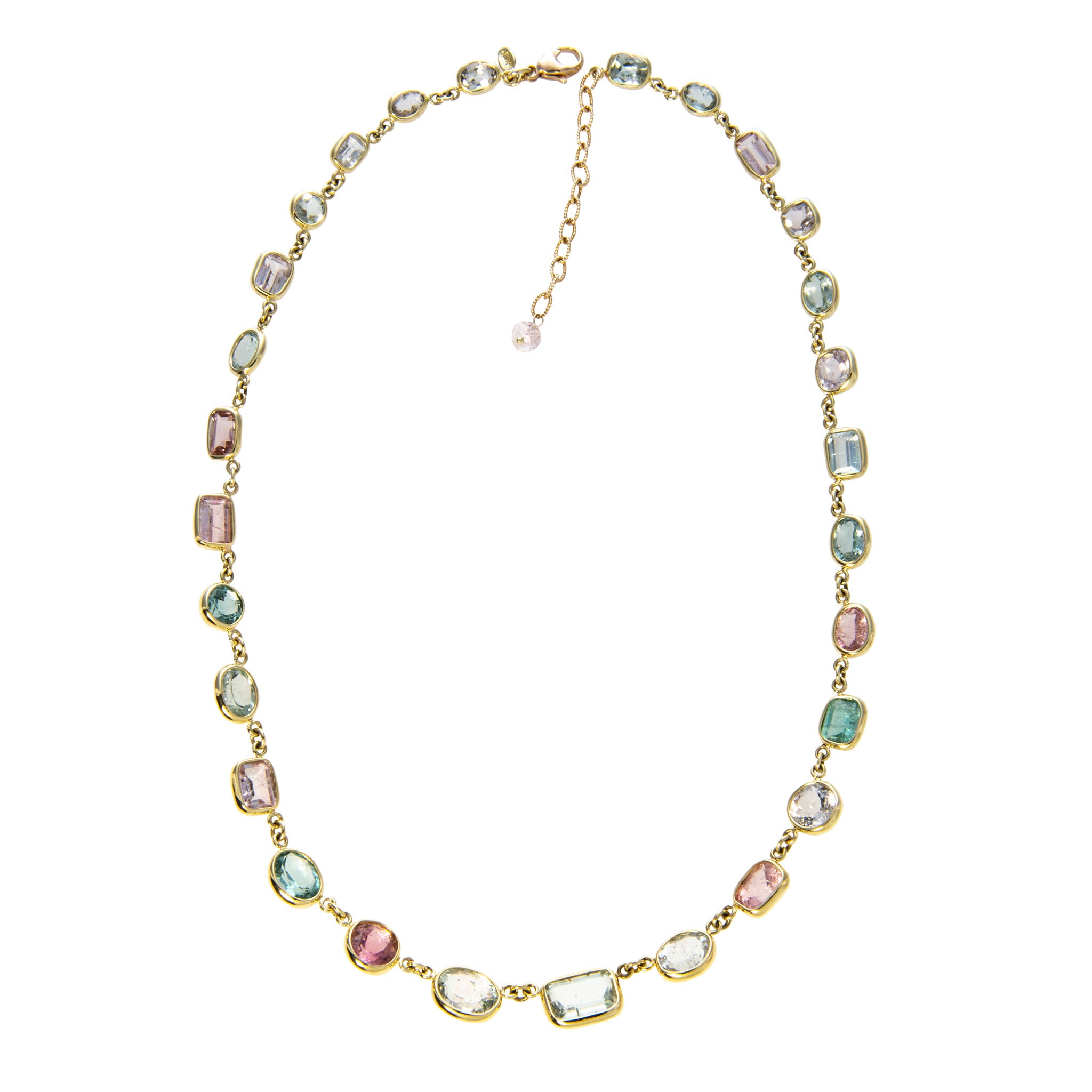 Mazza Pastel Tourmaline Bezel Station 18K Gold Necklace