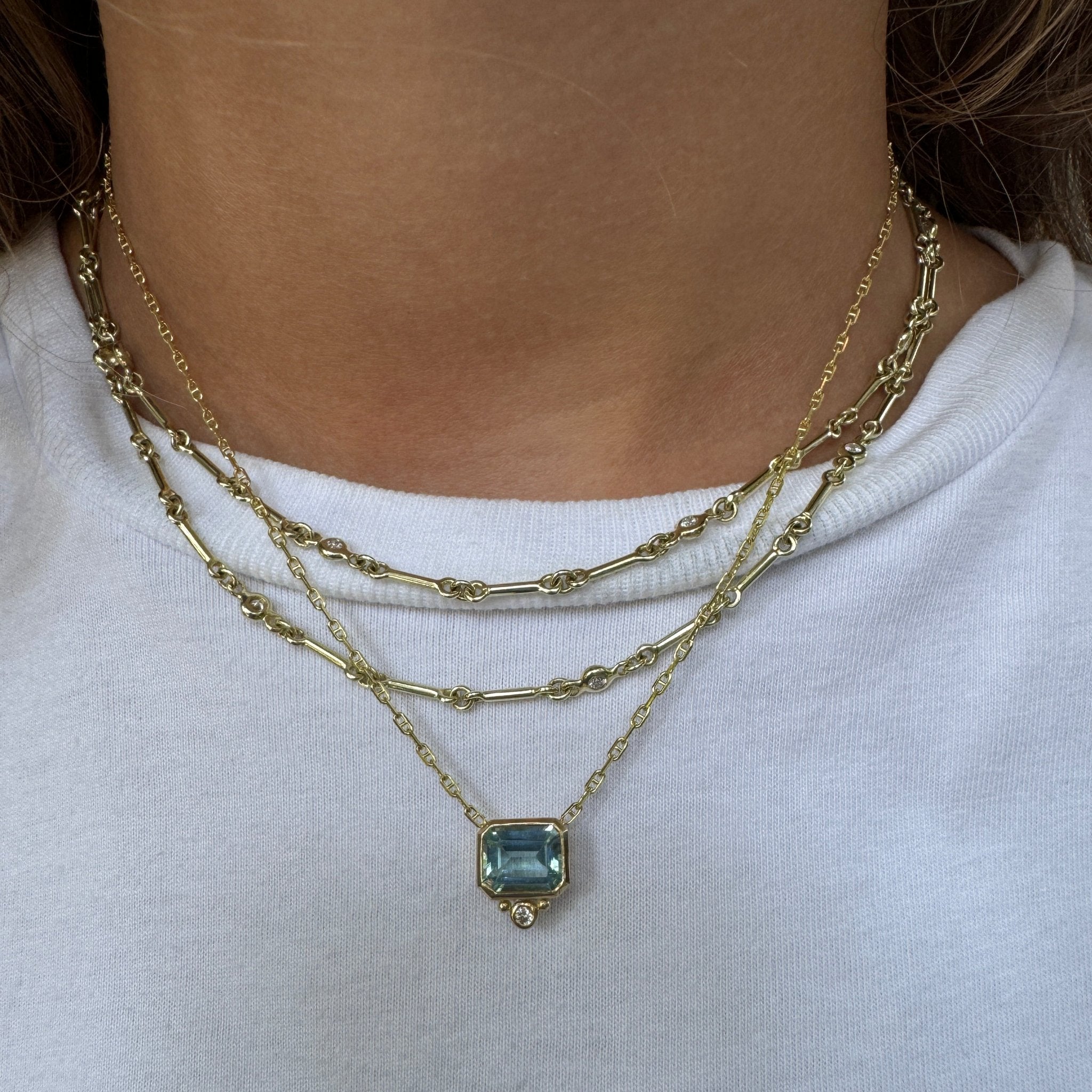 Mazza Aquamarine & Diamond Bezel 14K Gold Pendant Necklace