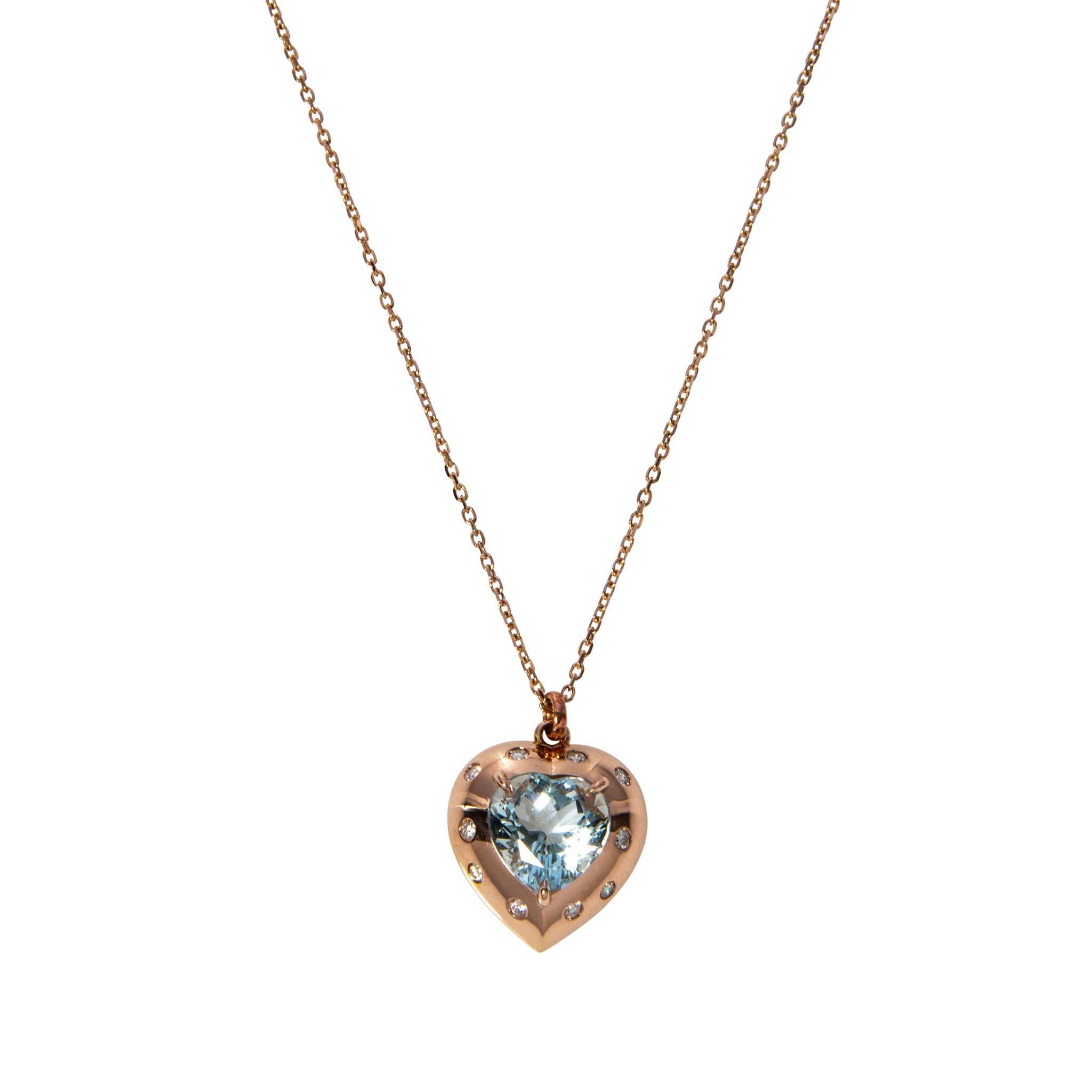 Aquamarine & Diamond 18K Rose Gold Heart Pendant Necklace