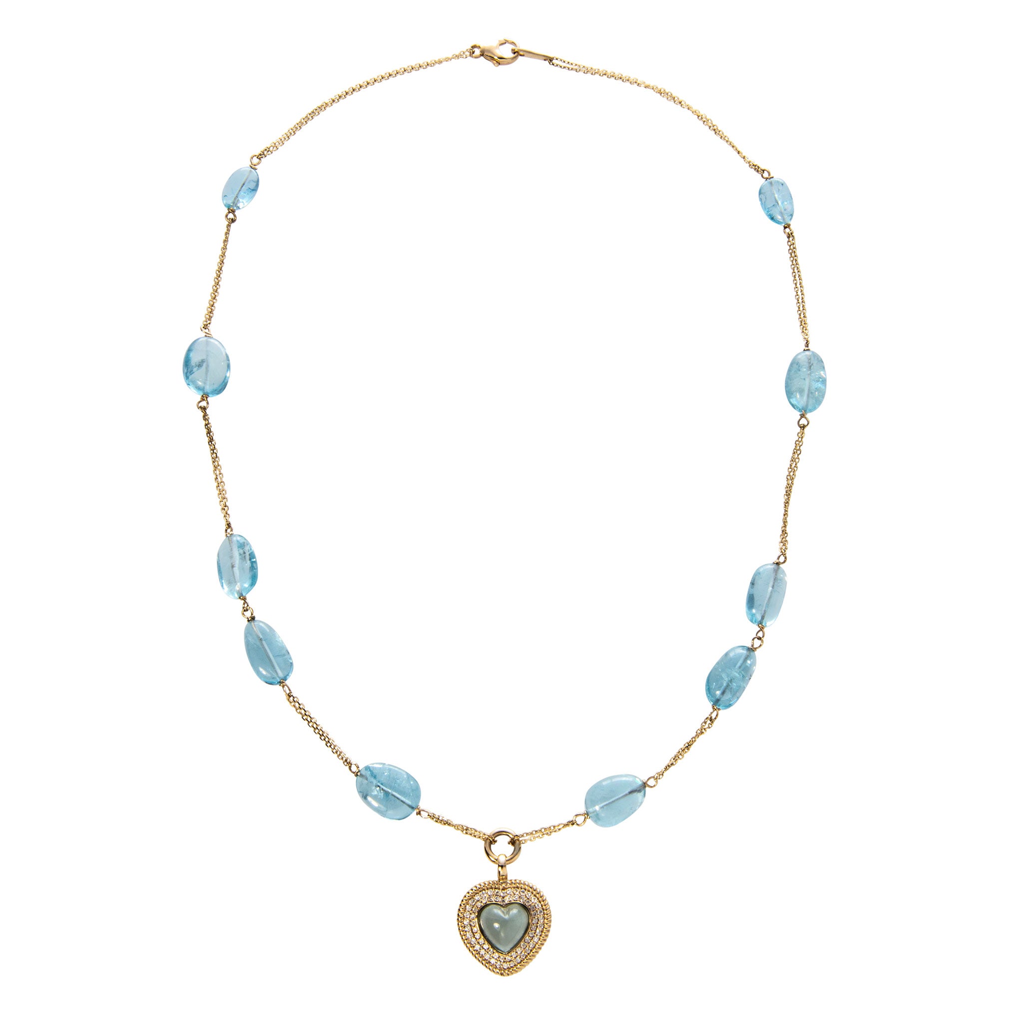 Aquamarine & Diamond 14K Yellow Gold Heart Pendant Necklace