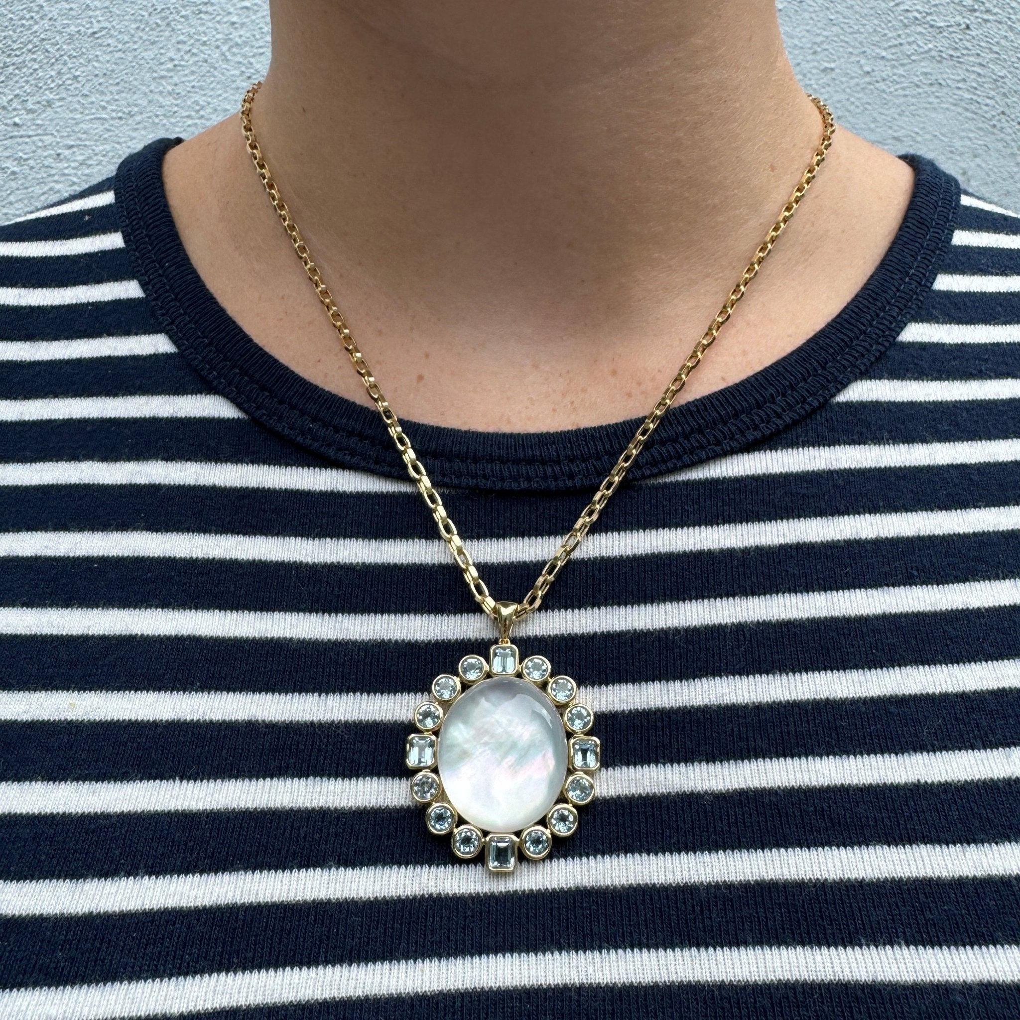 Mother of Pearl Doublet & Blue Topaz 18K Gold Pendant Necklace