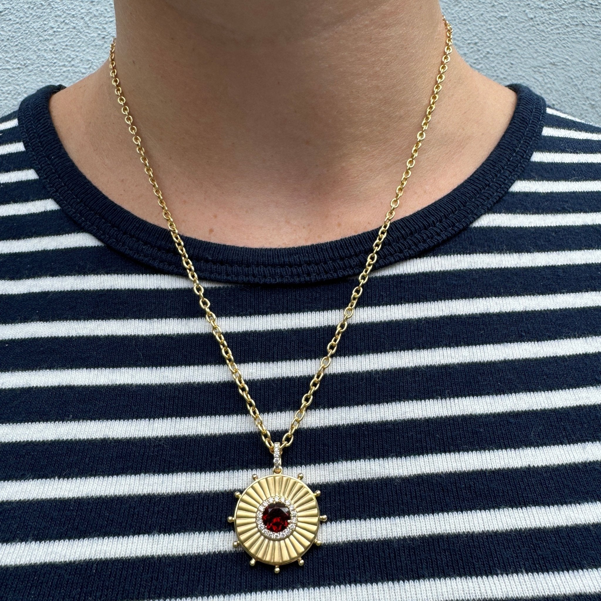 Garnet & Diamond 18K Yellow Gold Pendant Necklace