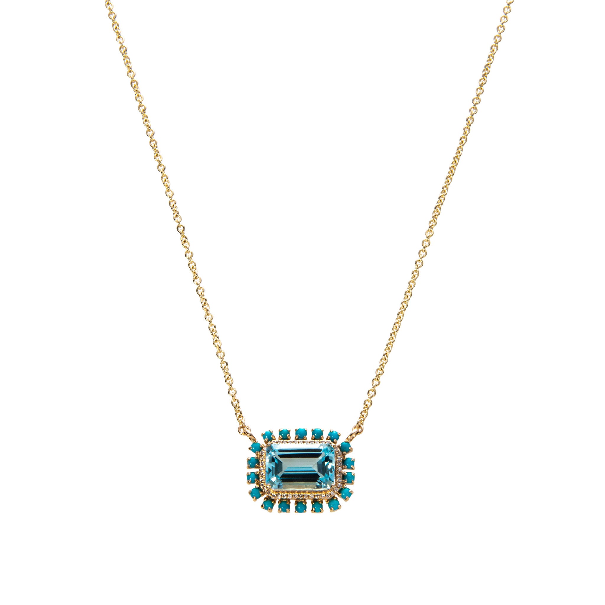 Blue Topaz, Diamond & Turquoise 14K Yellow Gold Necklace