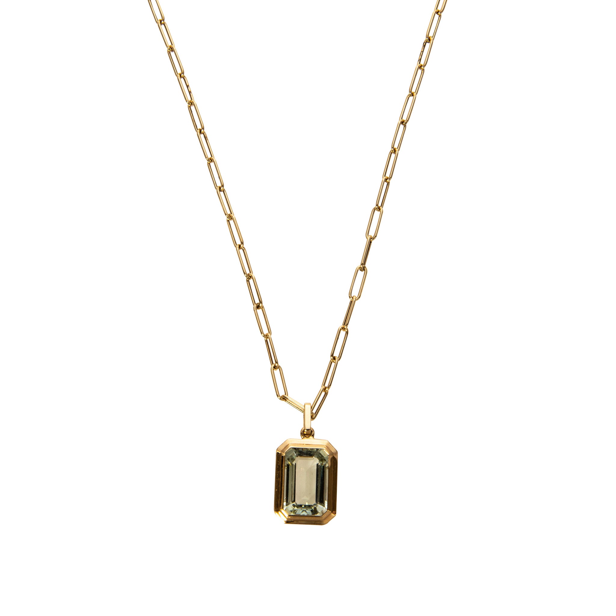 Goshwara Emerald-Cut Prasiolite 18K Gold Pendant Necklace