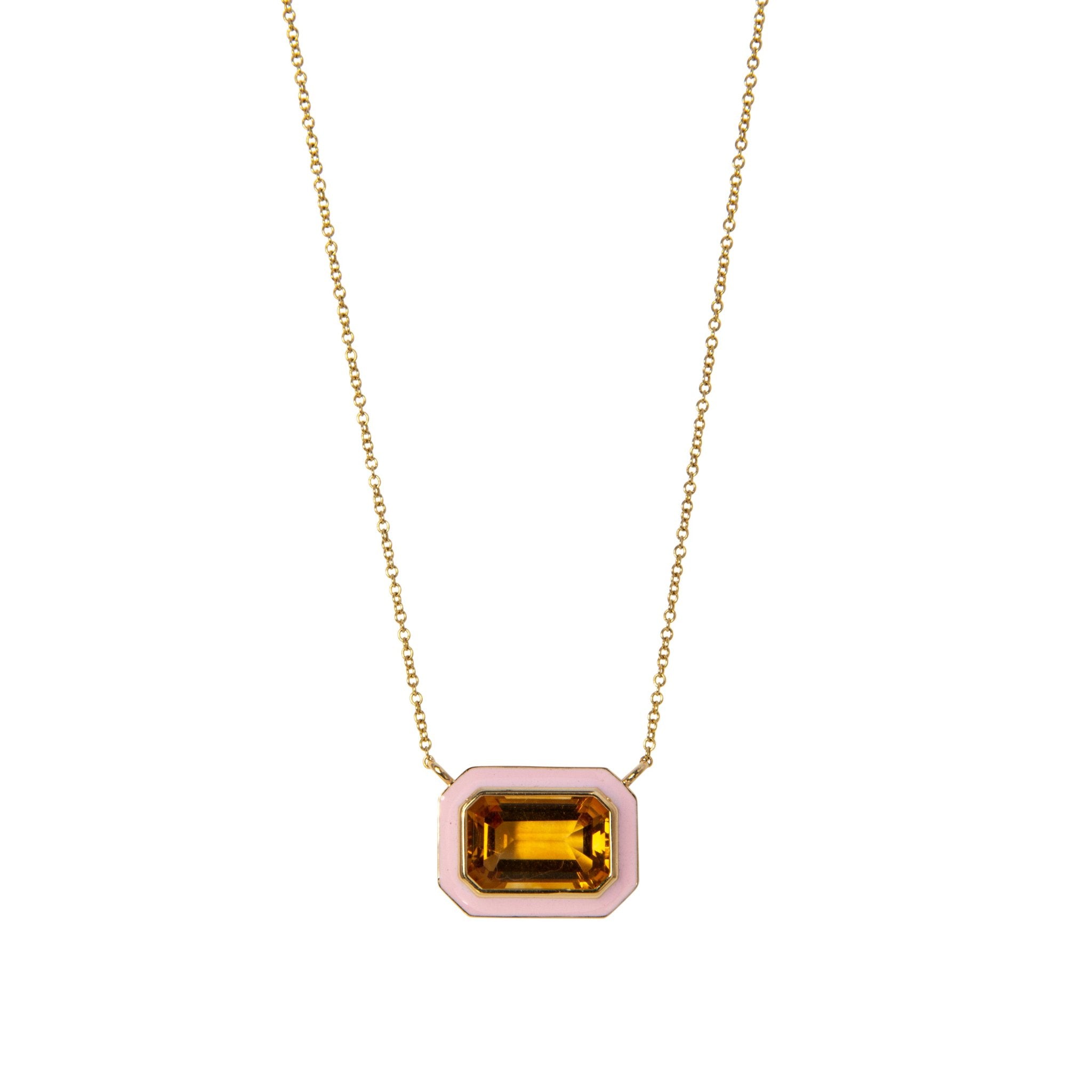 Goshwara Citrine & Pink Enamel 18K Gold Pendant Necklace