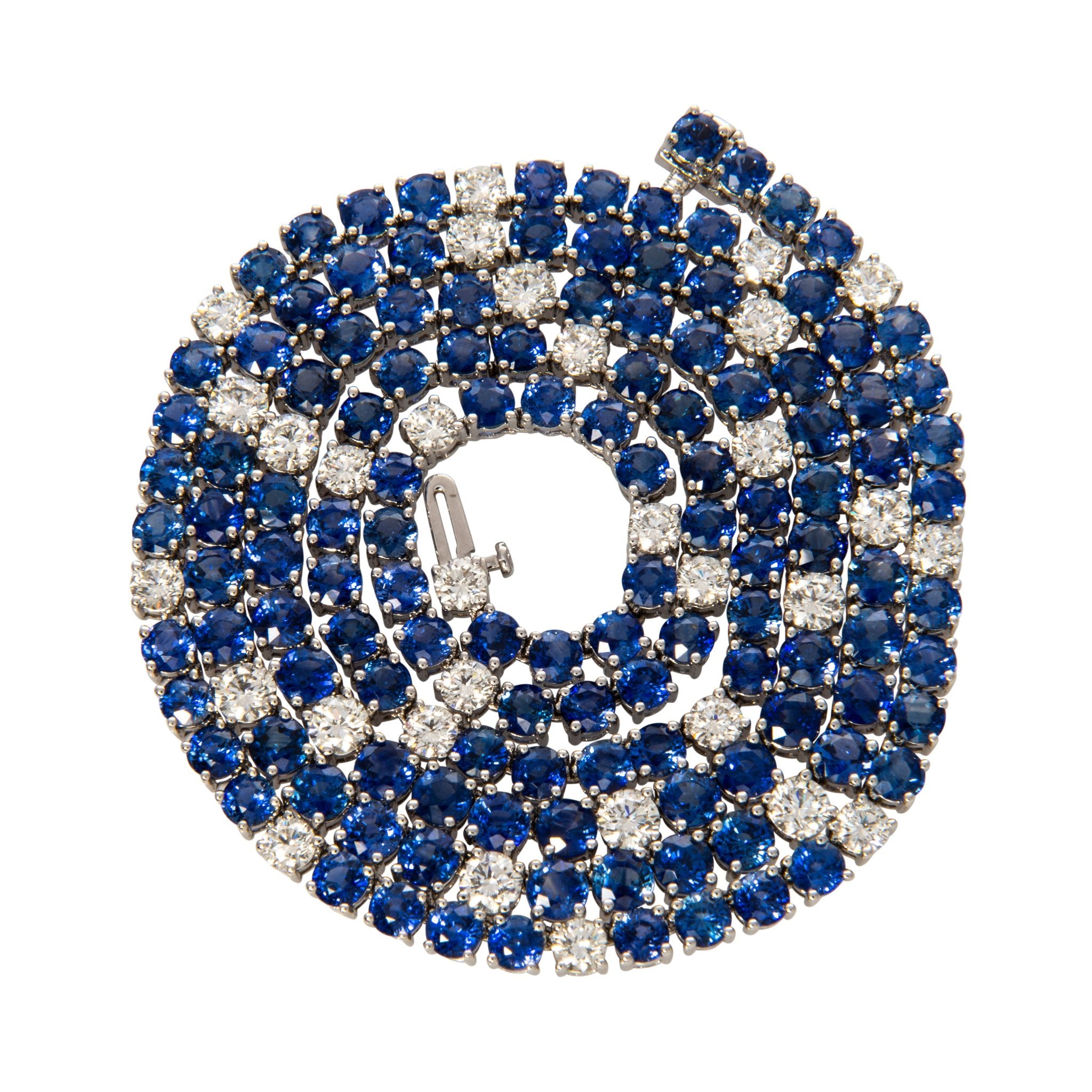 Blue Sapphire & Diamond 18K White Gold Tennis Necklace