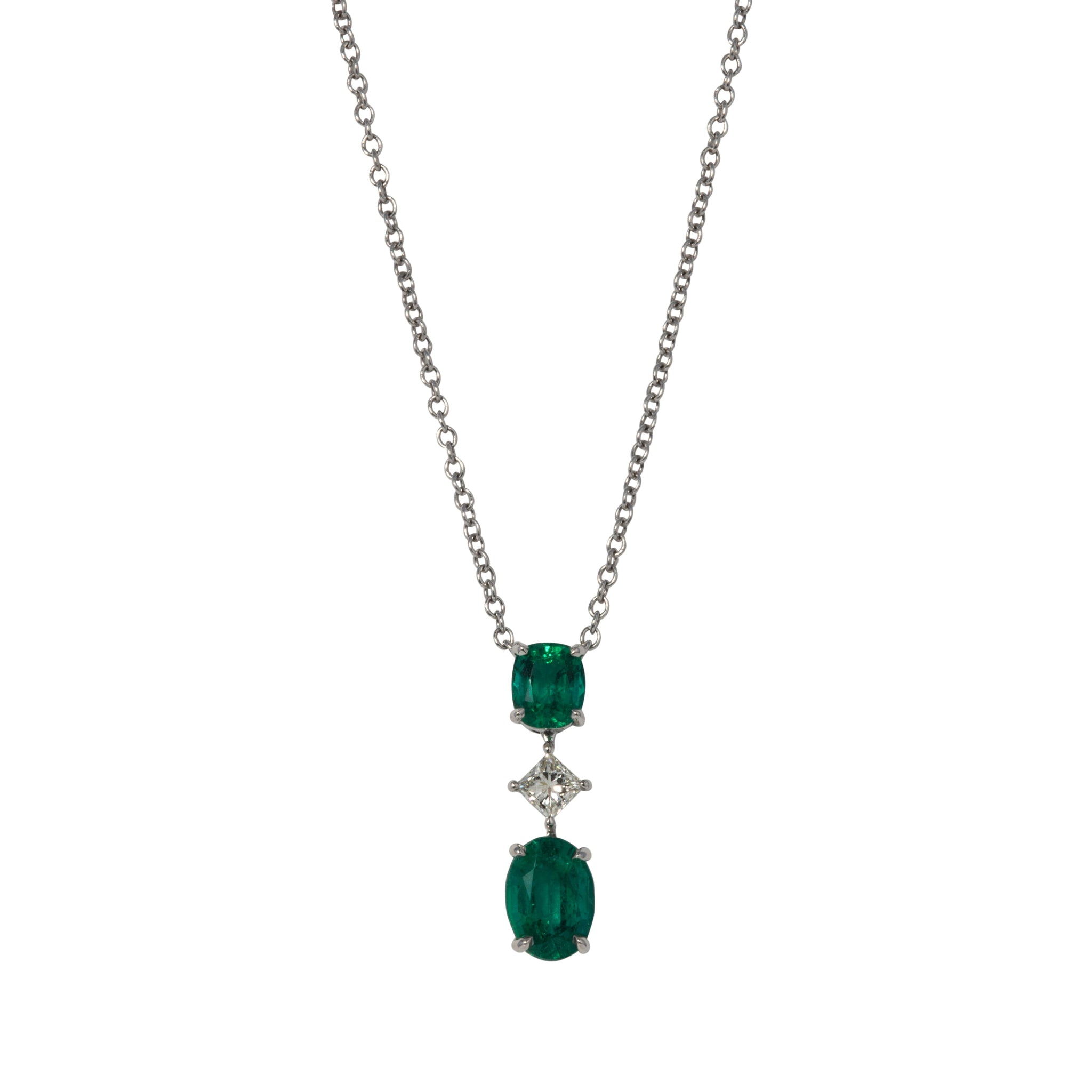 Emerald & Diamond 18K White Gold Pendant Necklace