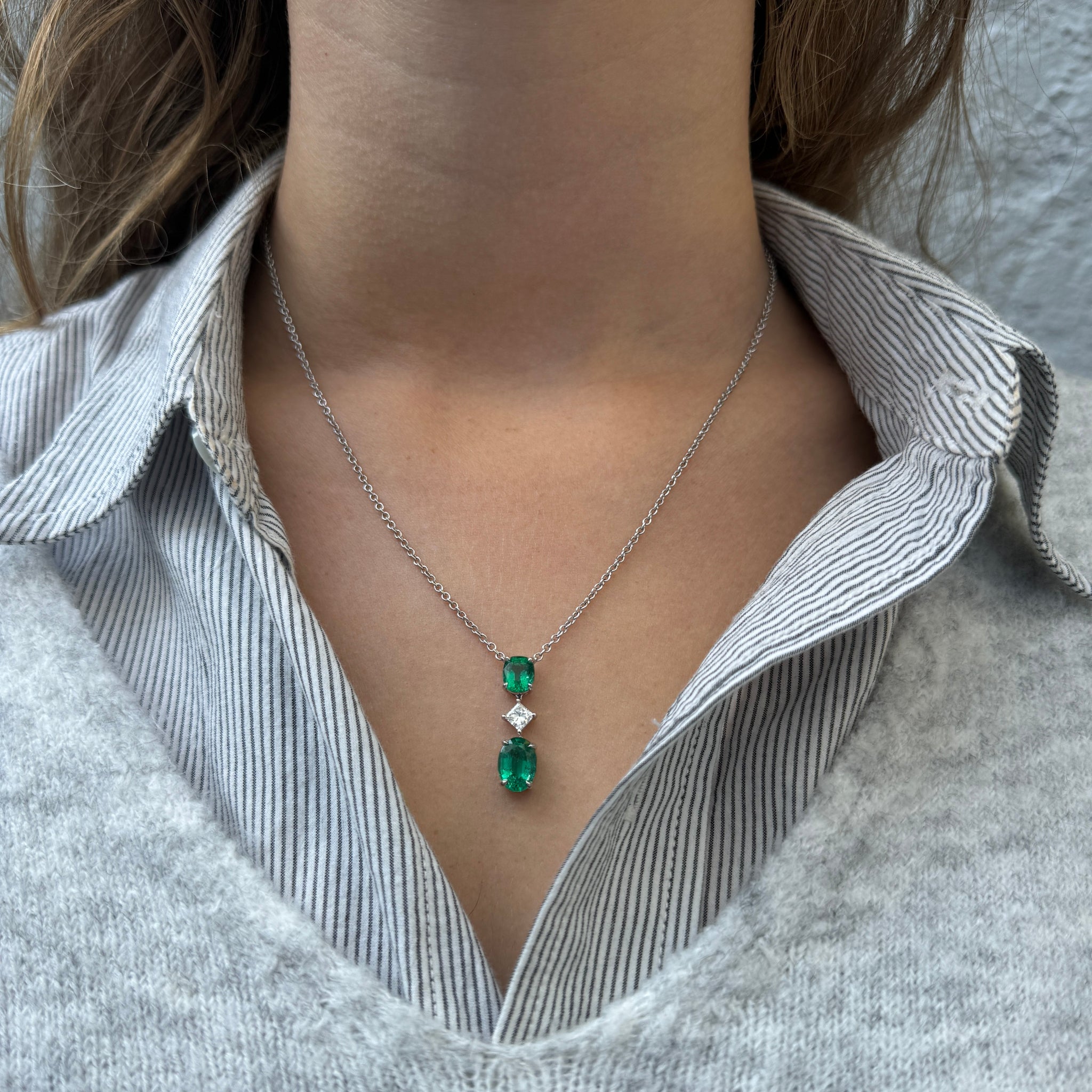 Emerald & Diamond 18K White Gold Pendant Necklace