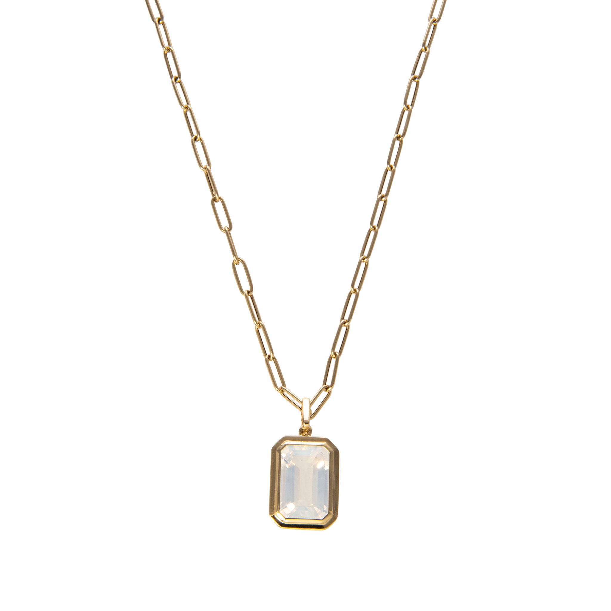 Goshwara Emerald-Cut Moon Quartz 18K Gold Pendant Necklace