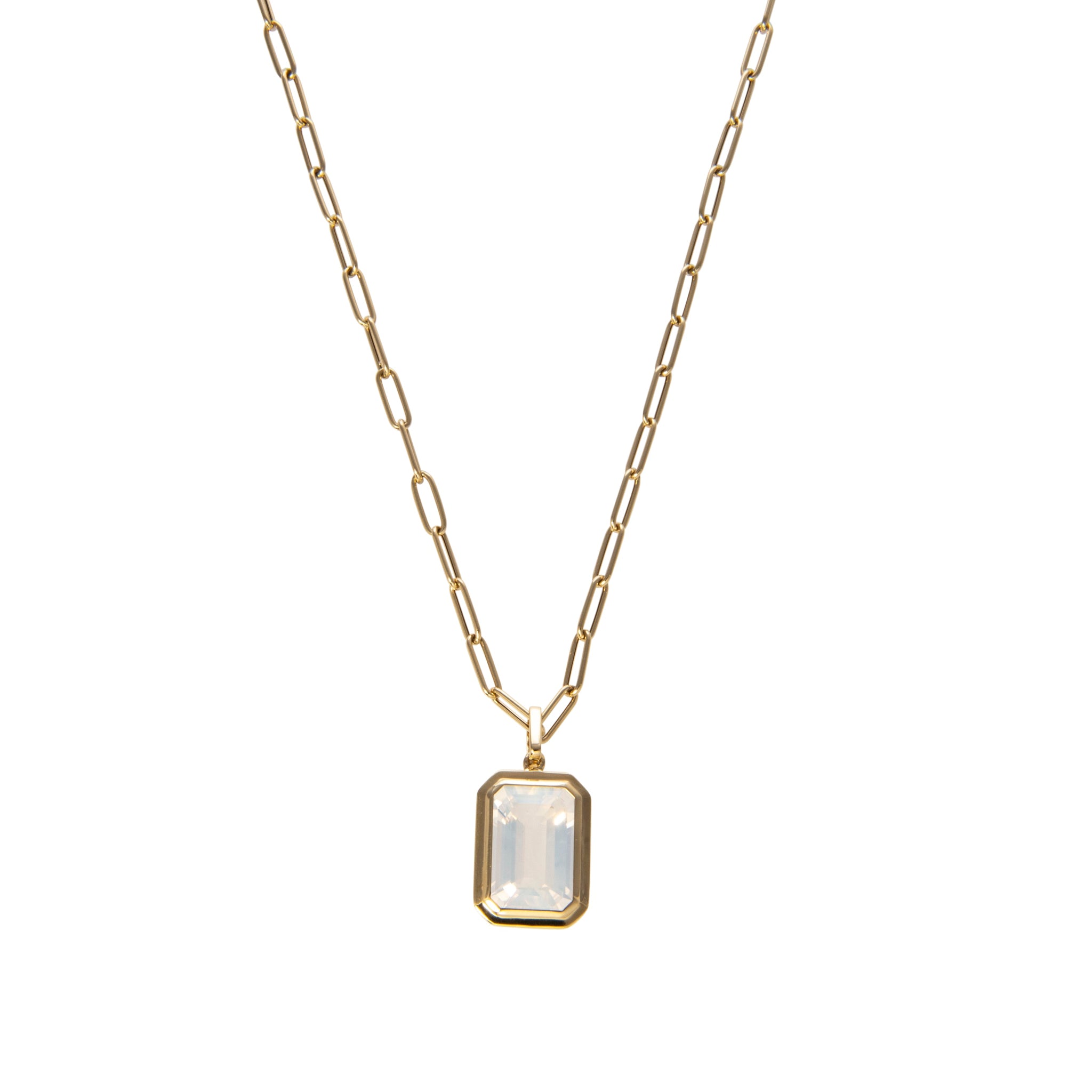 Goshwara Emerald-Cut Moon Quartz18K Gold Pendant Necklace