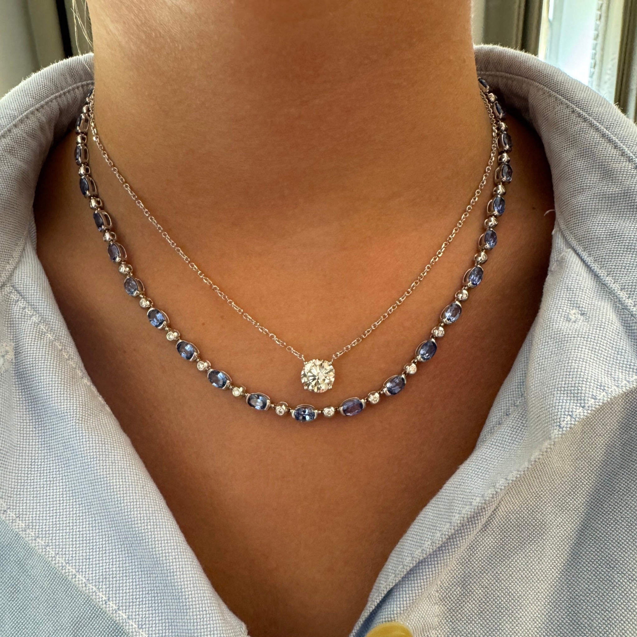 Estate 19ct Oval Sapphire & 1ct Diamond 18K Gold Necklace