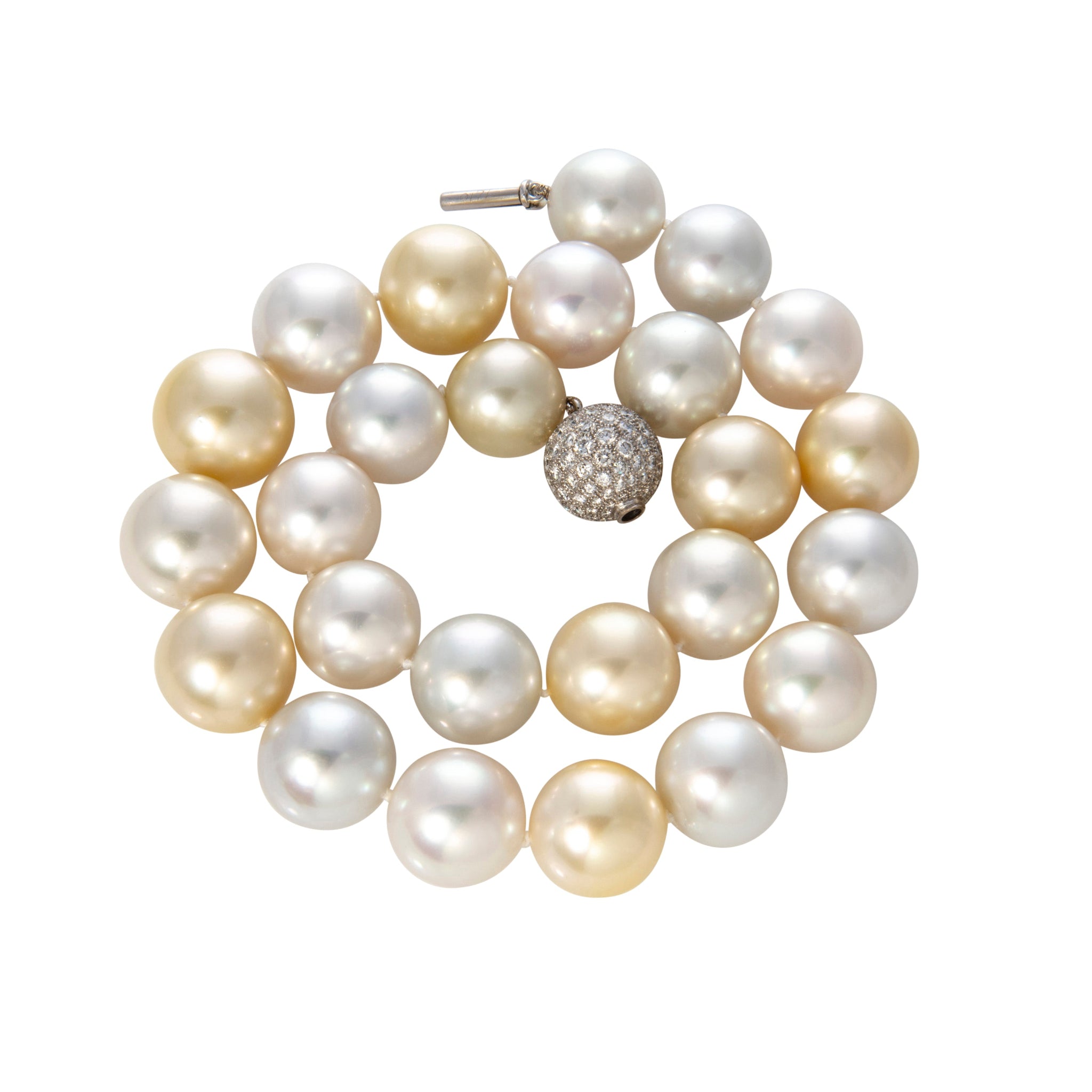 Estate Multicolor South Sea Pearl Diamond Clasp Necklace