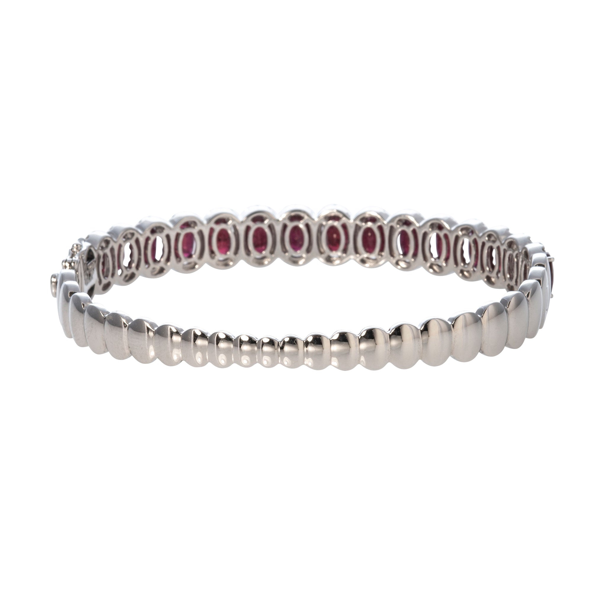 Oval Ruby & Diamond Halo 14K White Gold Bangle