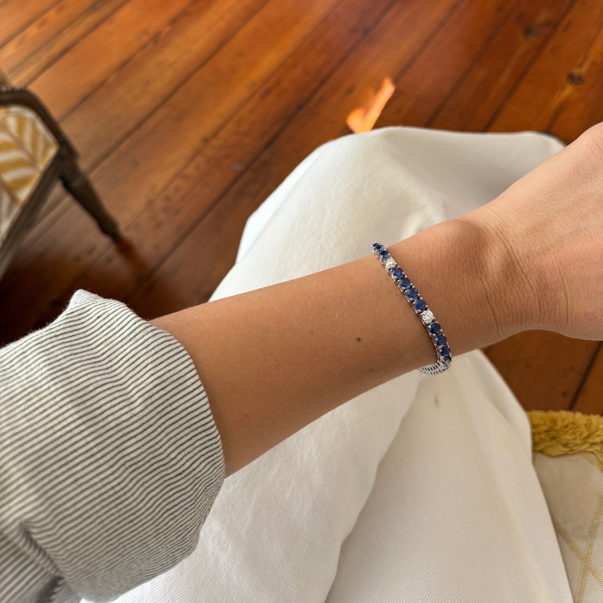 Tennis Bracelet with Blue and White fashion Sapphires