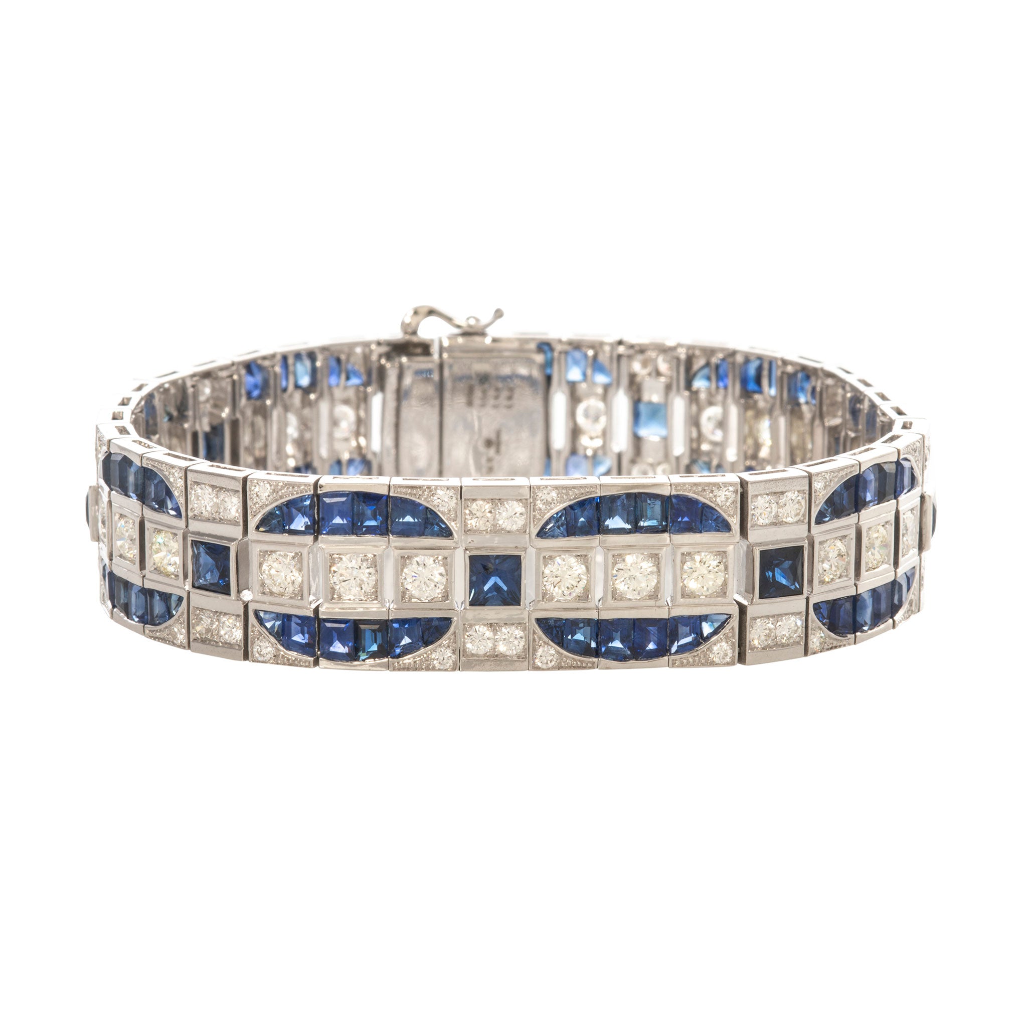 Art Deco Style Sapphire & Diamond 14K White Gold Bracelet