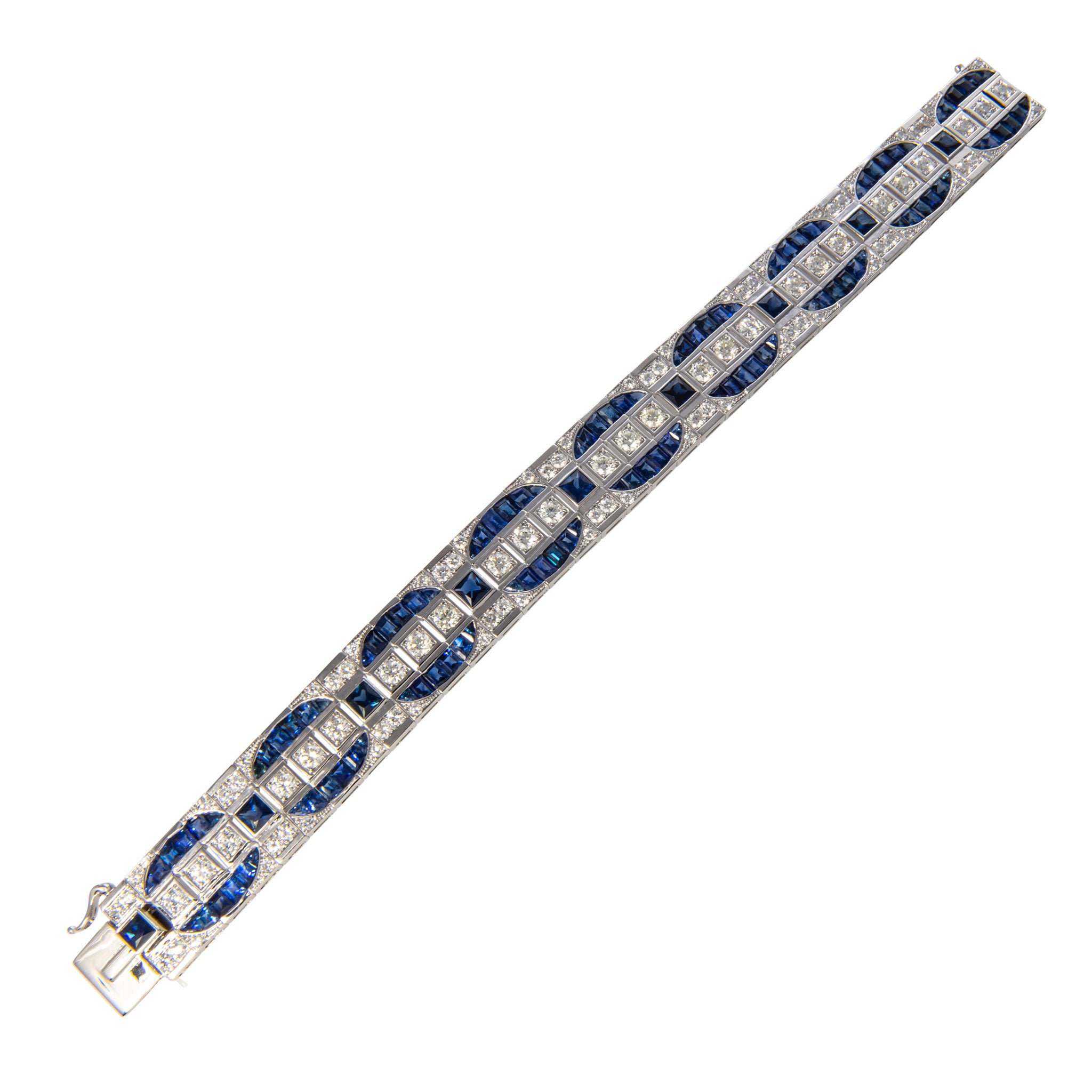 Art Deco Style Sapphire & Diamond 14K White Gold Bracelet