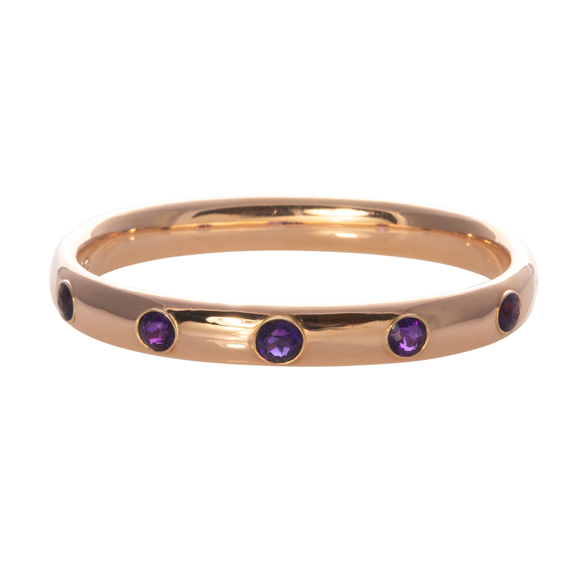 Estate Amethyst 5 Stone 14K Gold Slip On Bangle