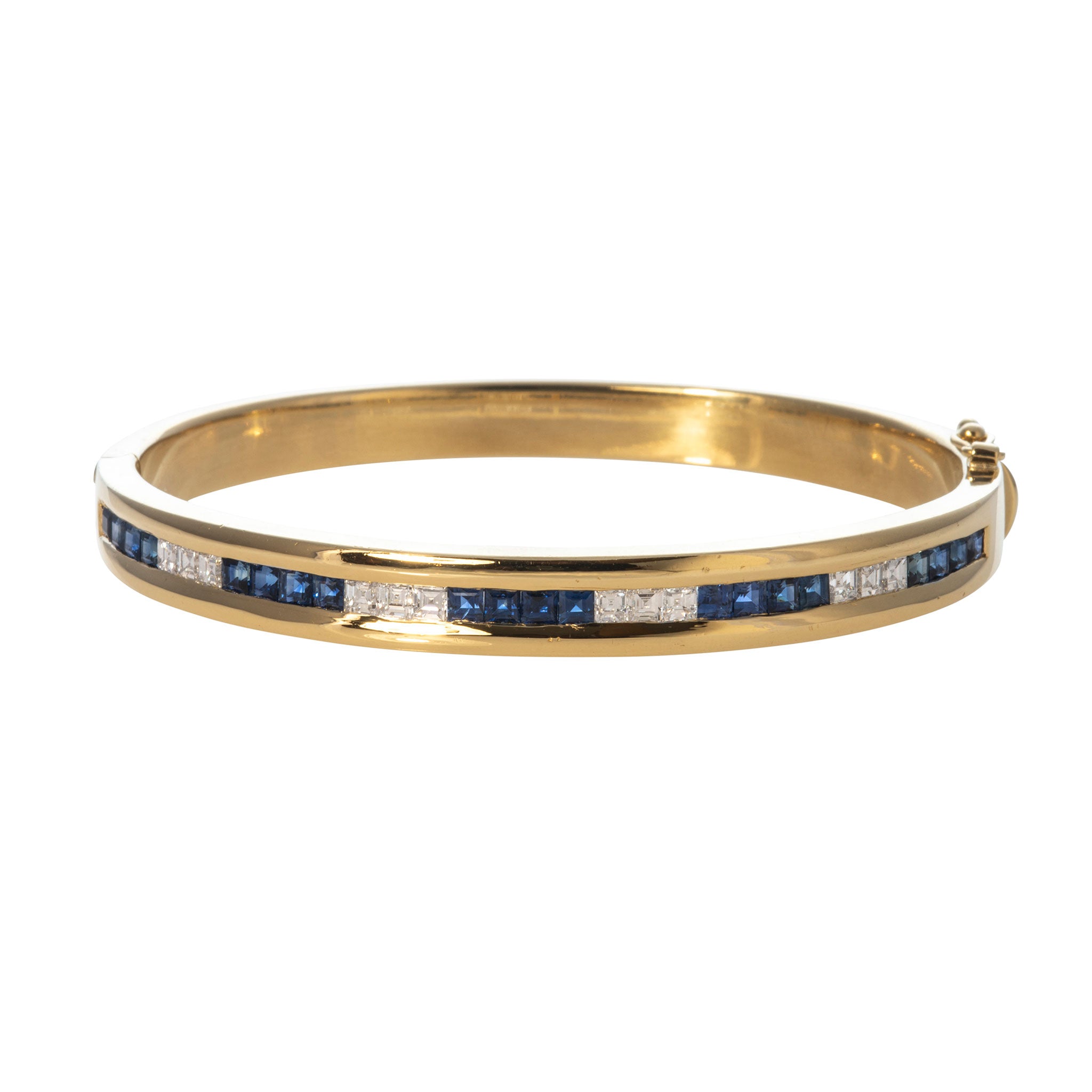 Estate 3ct Sapphire & Diamond Channel-Set 18K Gold Bangle