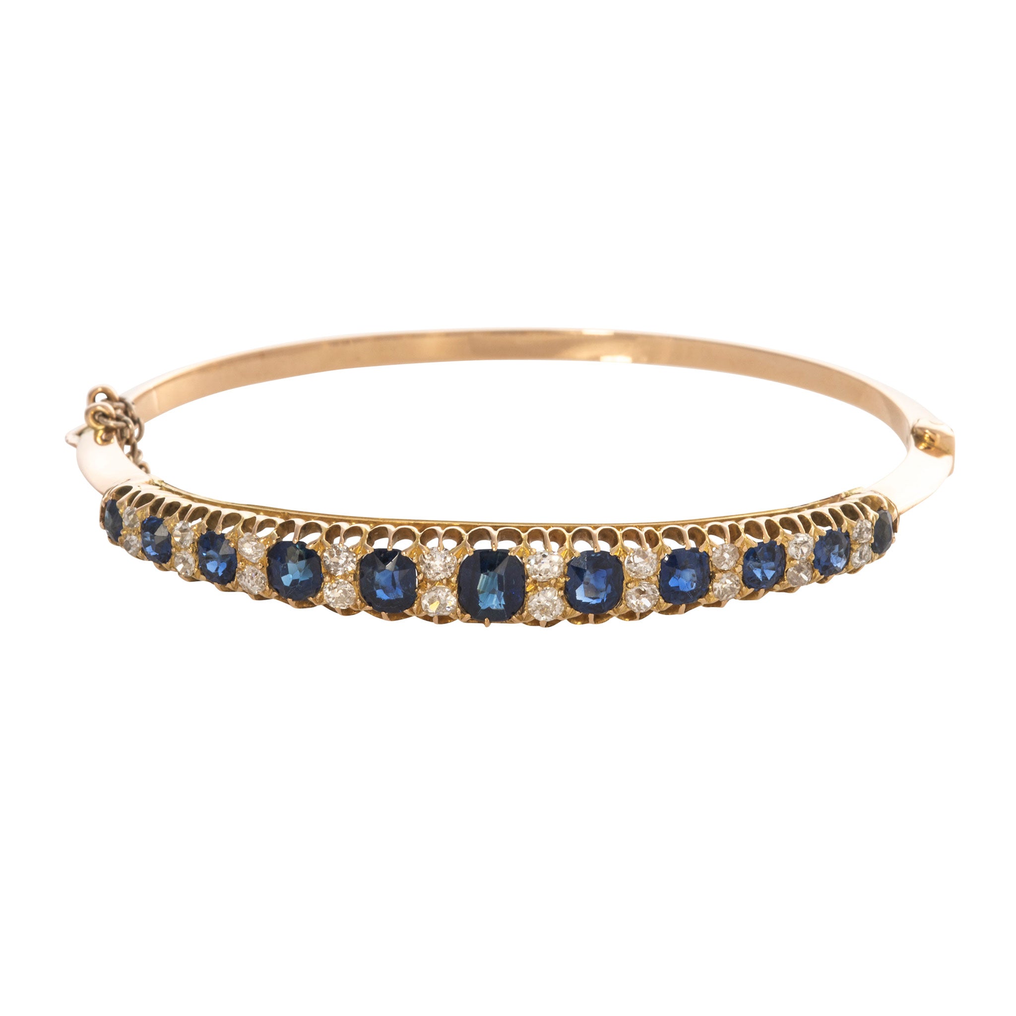 Victorian 3ctw Graduated Sapphire & Diamond 15K Gold Bangle