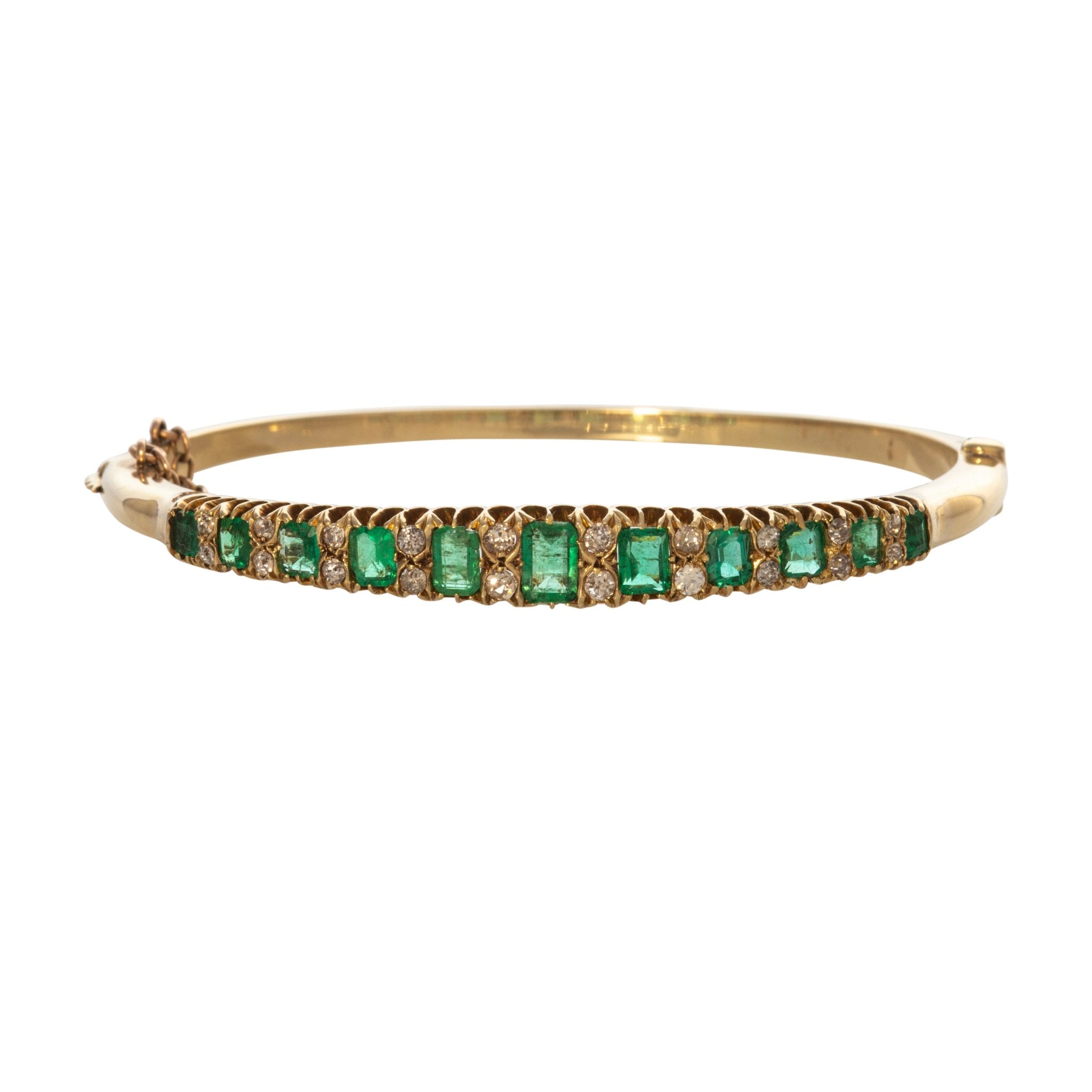 Victorian 1.80 Emerald & .60ct Diamond 15K Gold Bangle