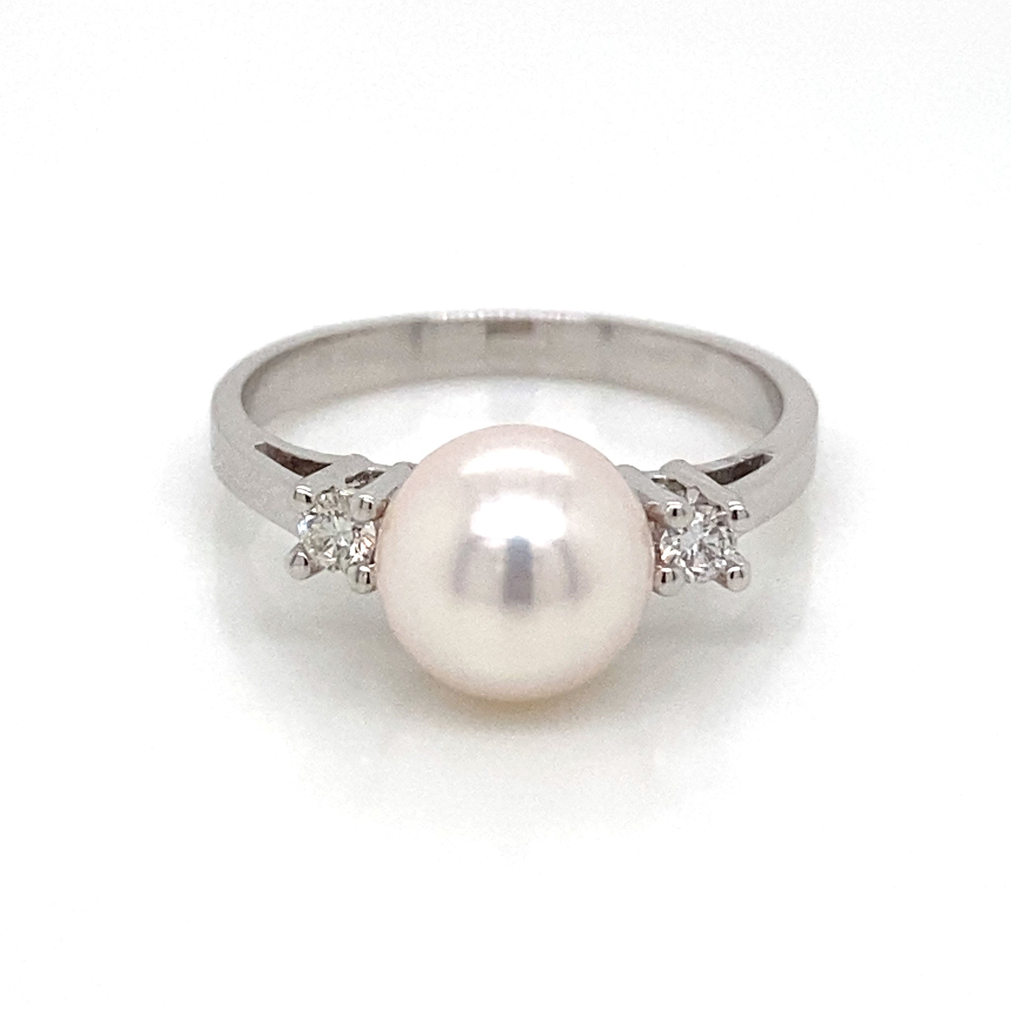 8mm Cultured Pearl & Diamond 14K White Gold Ring