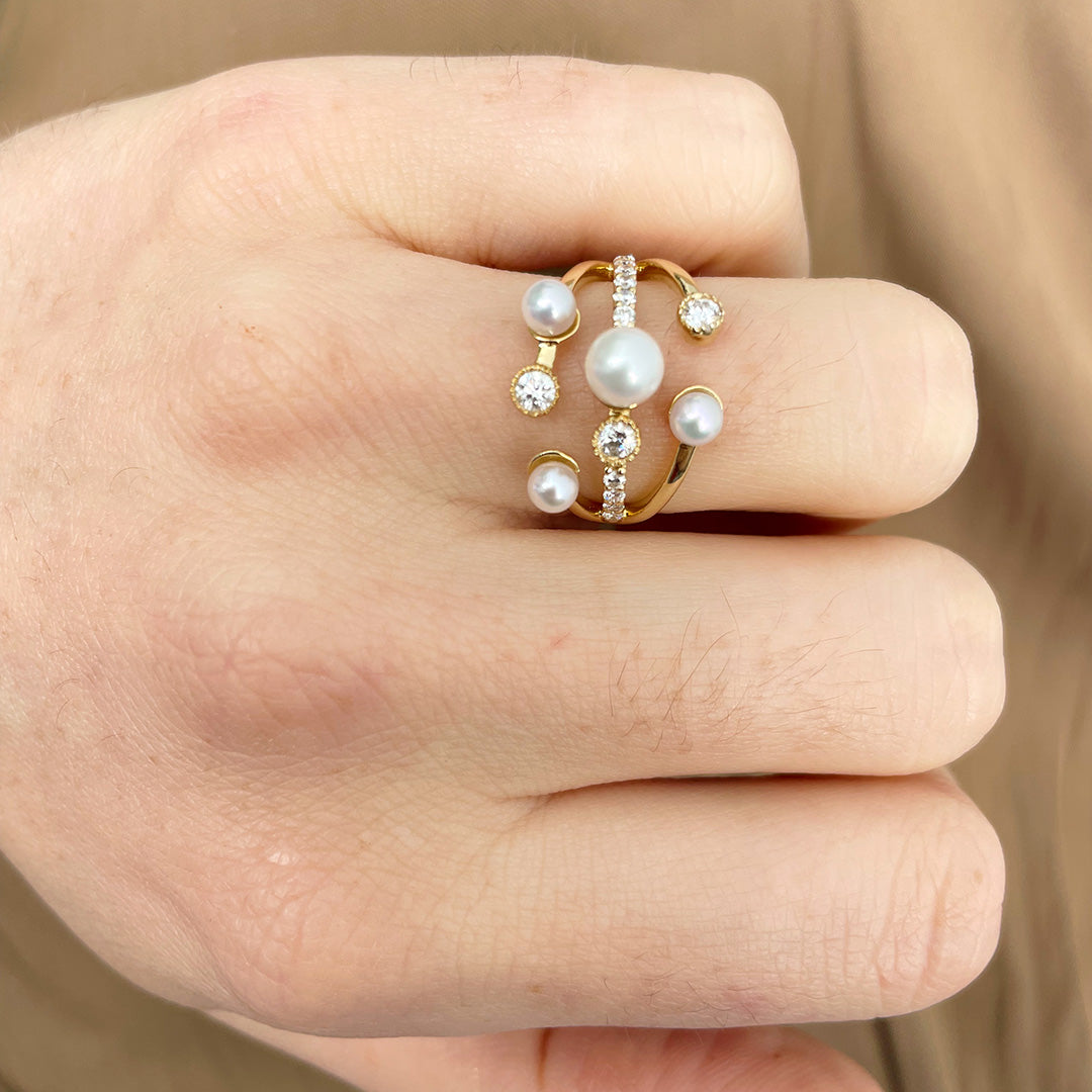 Akoya Pearl & Diamond 14K Gold Ring