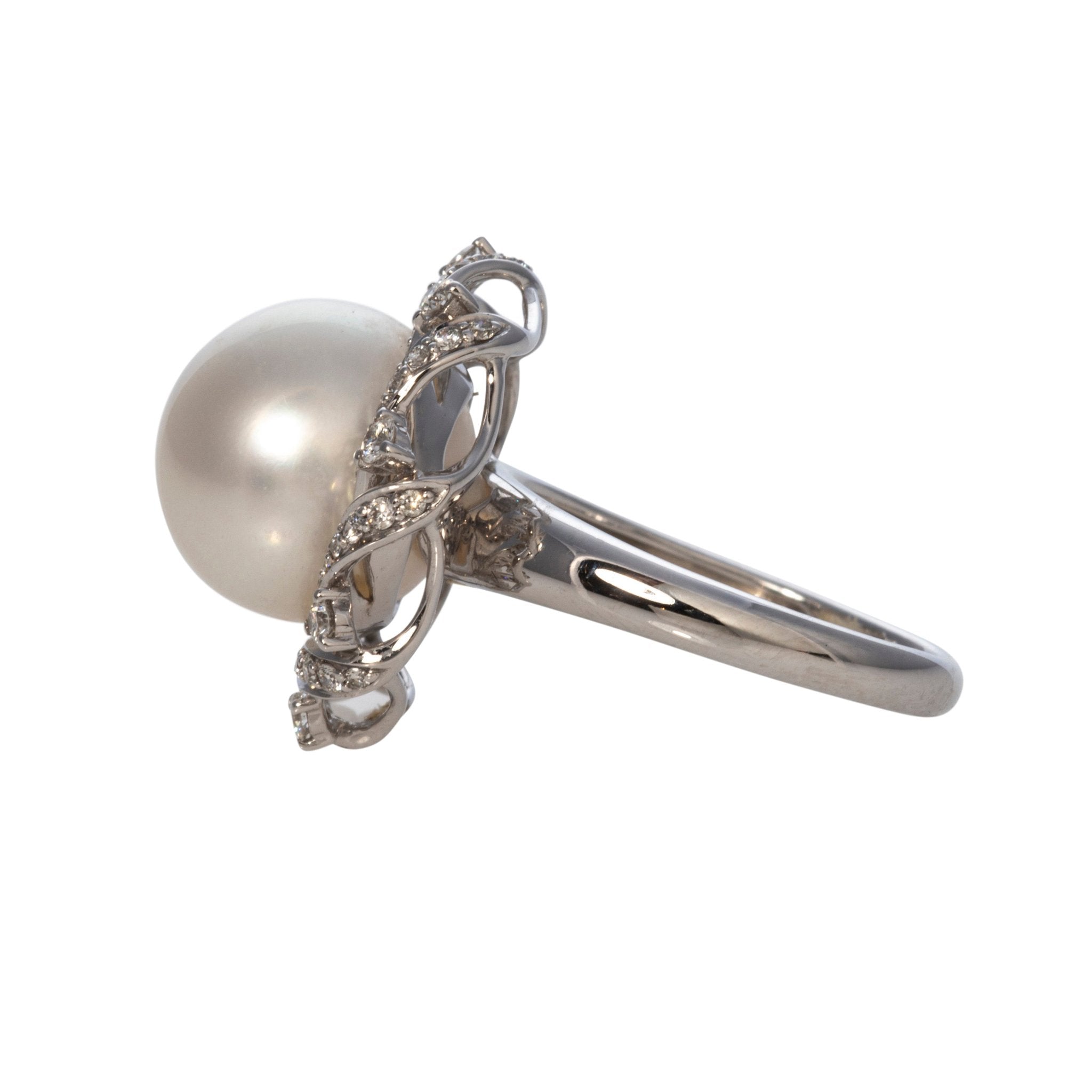 South Sea Pearl & Diamond 18K White Gold Ring