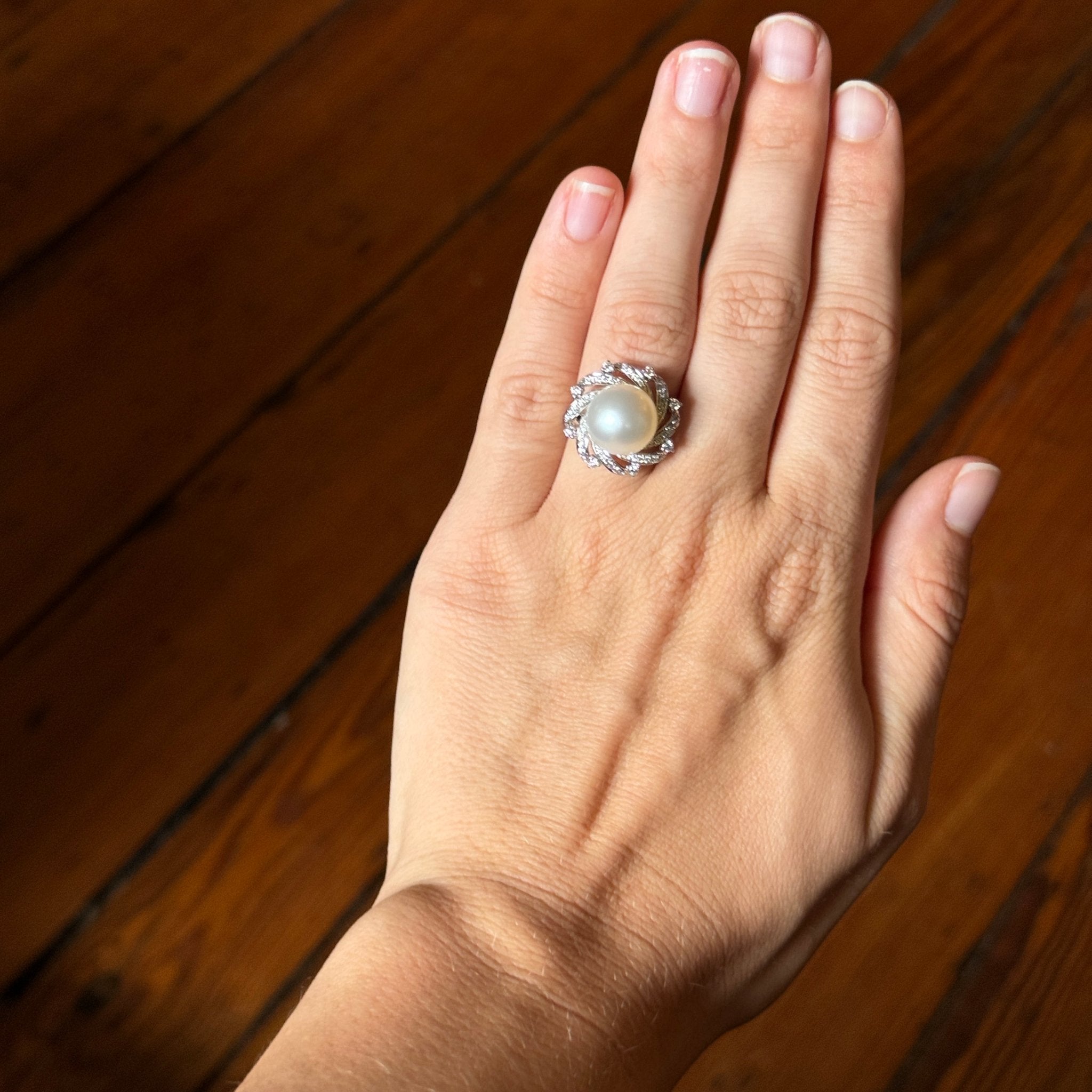 South Sea Pearl & Diamond 18K White Gold Ring