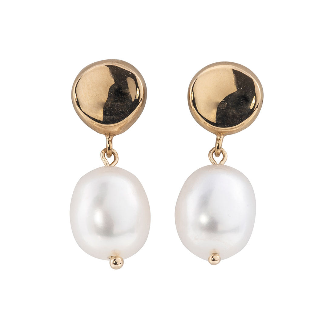 Freshwater Pearl Drop 14K Yellow Gold Earrings