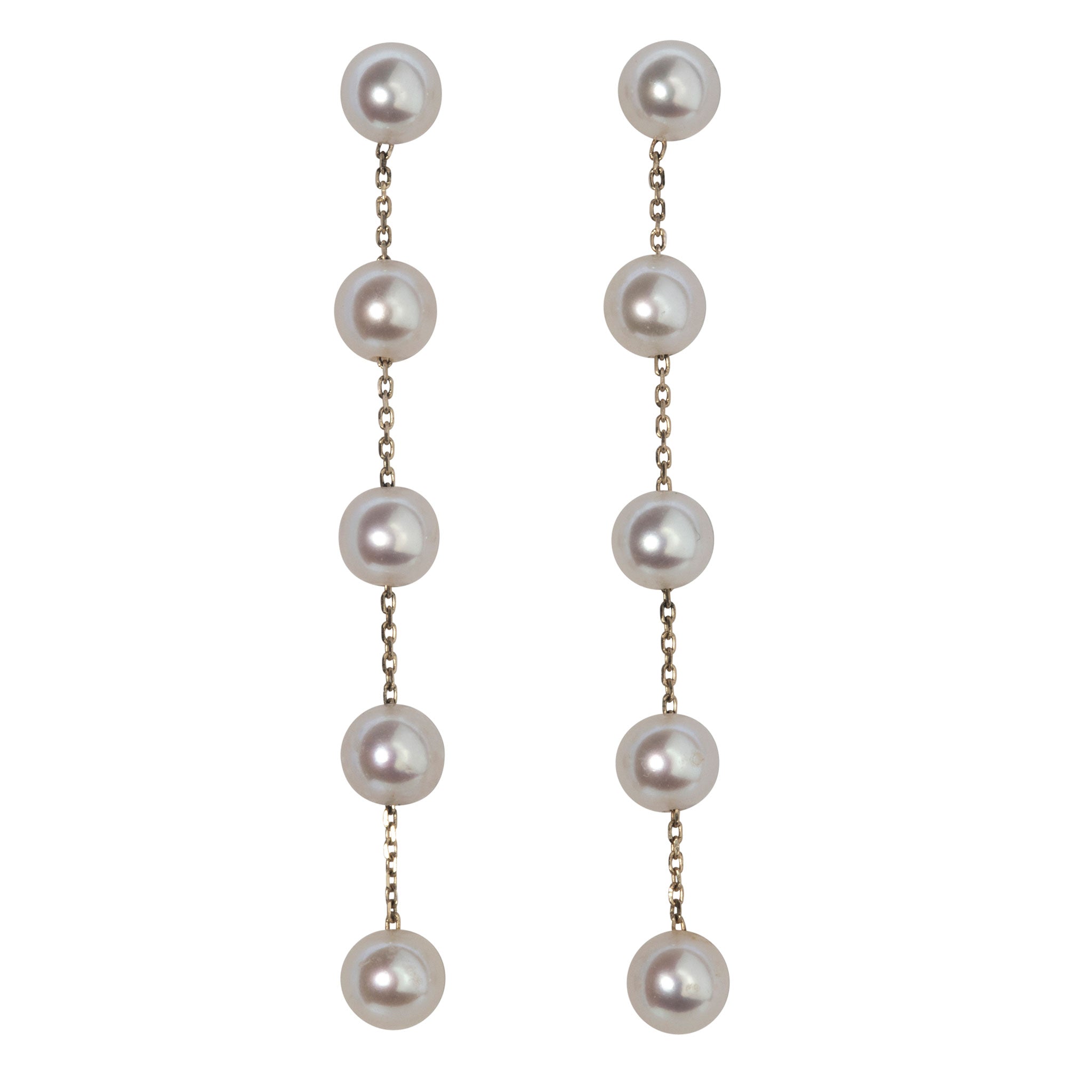 Freshwater Pearl Station Drop 14K Yellow Gold Earrings