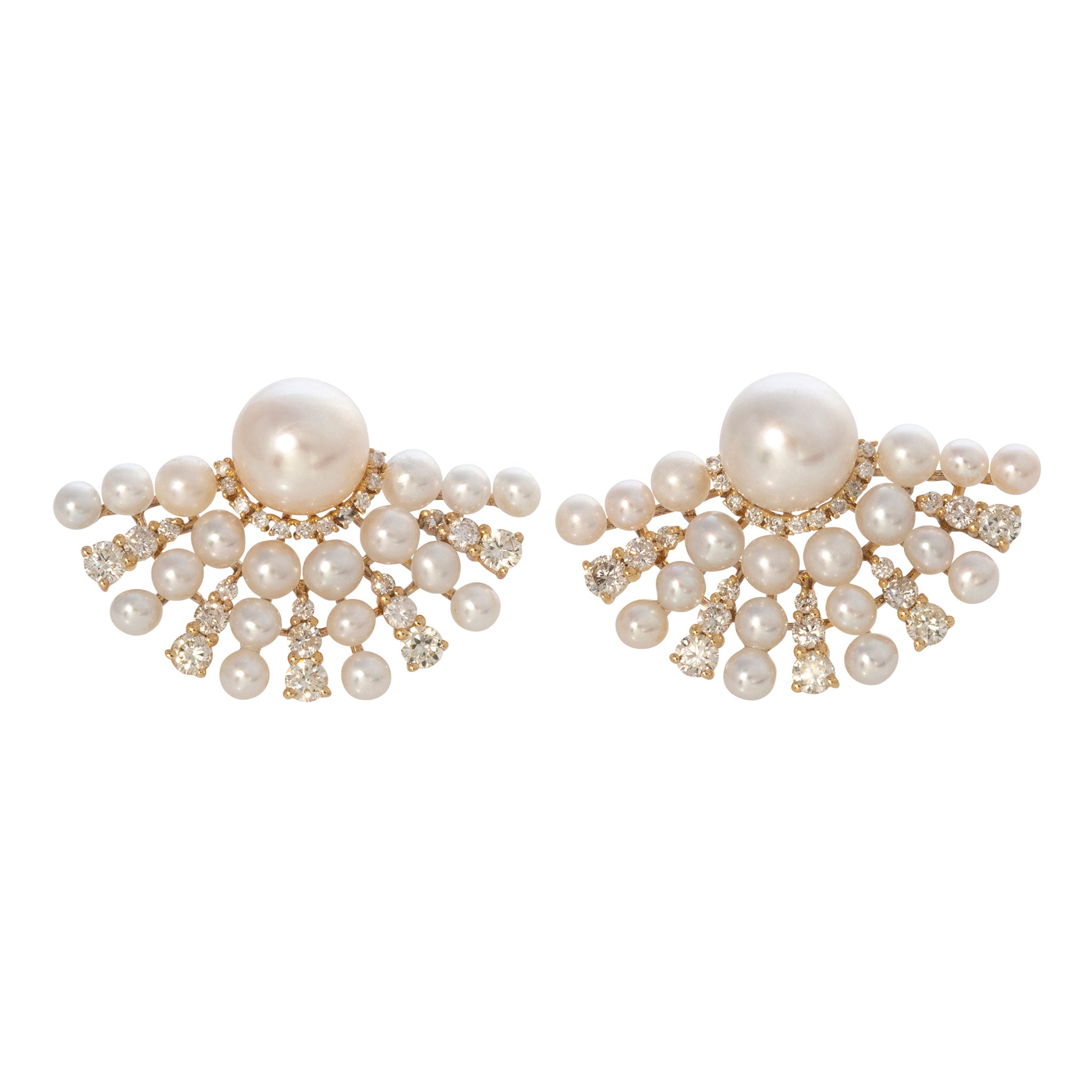 Pearl & Diamond 14K Yellow Gold Fan Earrings