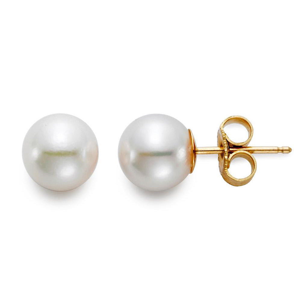 7.5mm “A” Akoya Pearl 18K Yellow Gold Stud Earrings