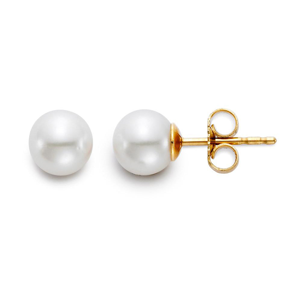 6mm “AA” Akoya Pearl 18K Yellow Gold Stud Earrings