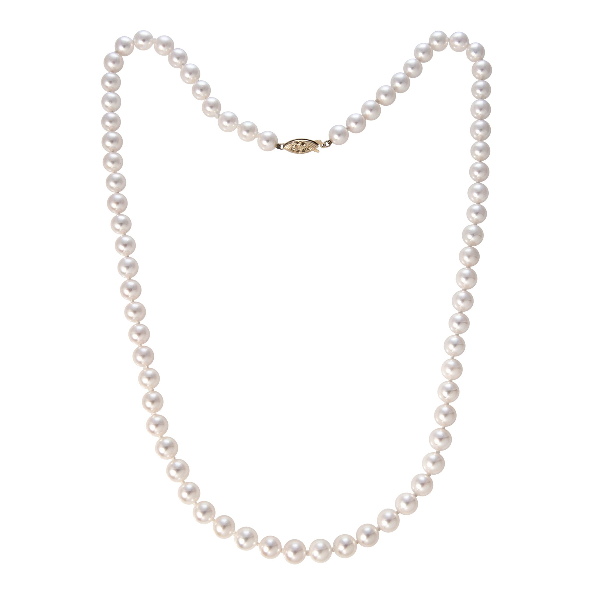 8mm Pearl Single Strand 14K Gold Filigree Clasp Necklace