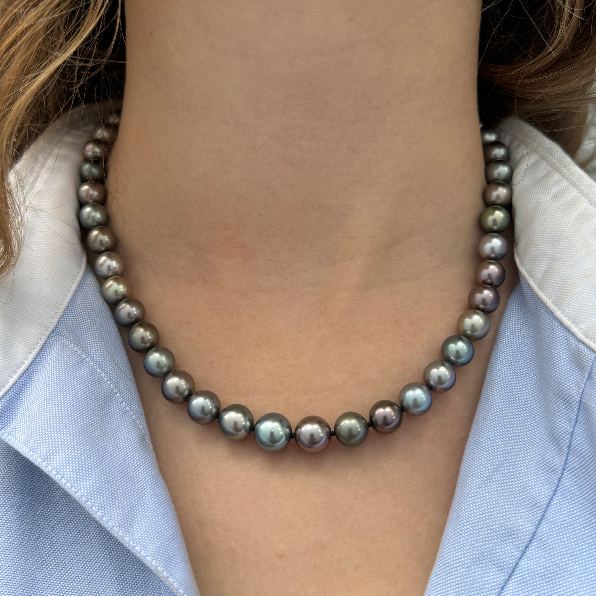 Multicolor Tahitian Pearl 18K White Gold Ball Clasp Necklace