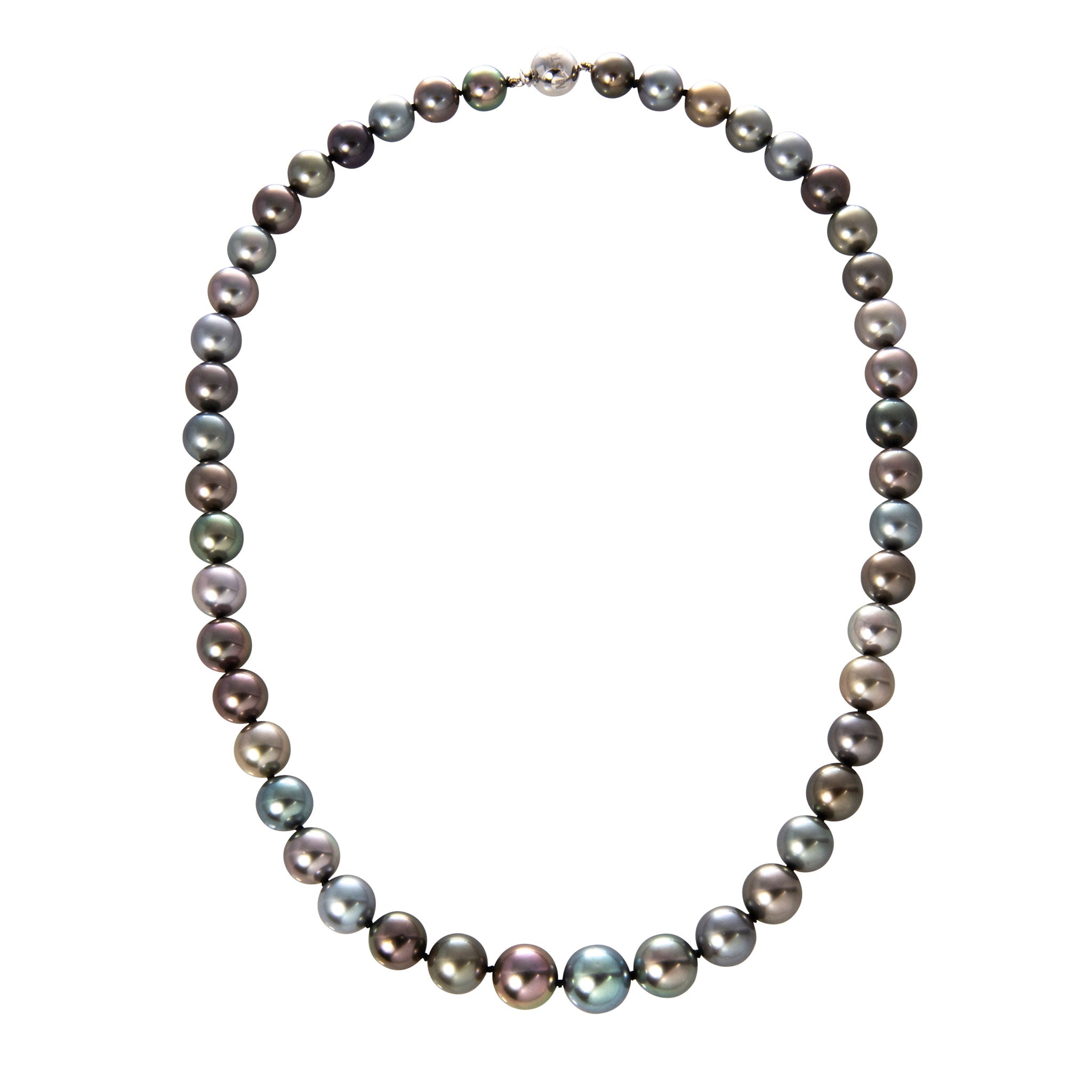 Multicolor Tahitian Pearl 18K White Gold Ball Clasp Necklace