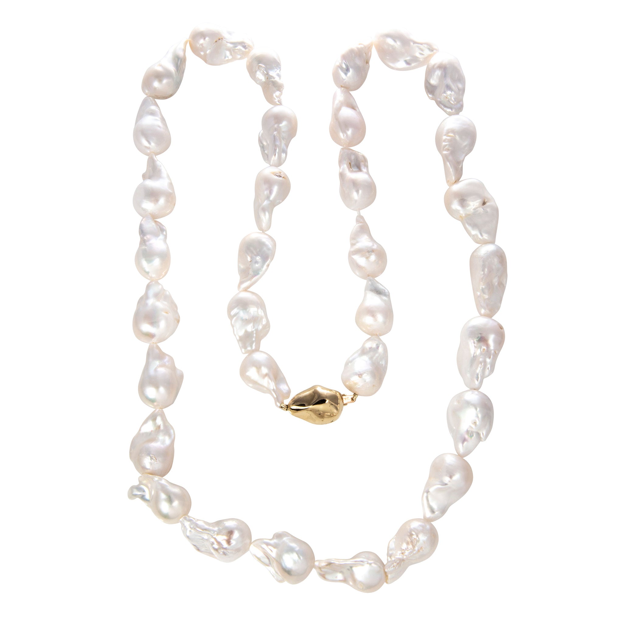 White Baroque Pearl 14K Yellow Gold Clasp Necklace