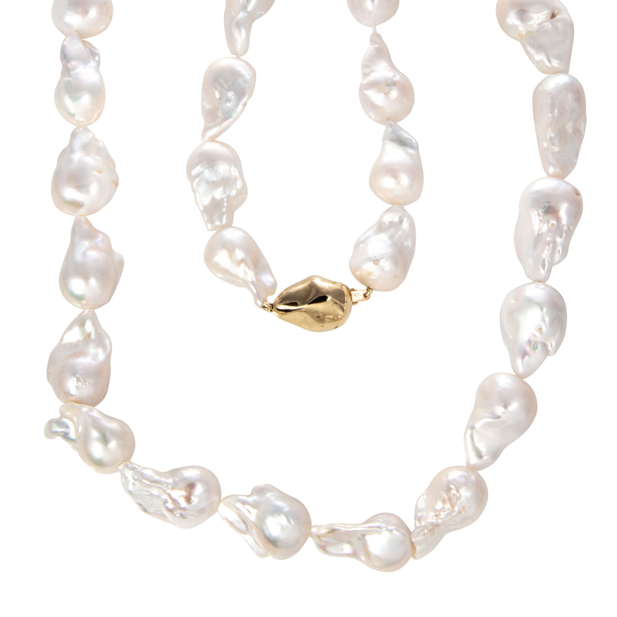 White Baroque Pearl 14K Yellow Gold Clasp Necklace