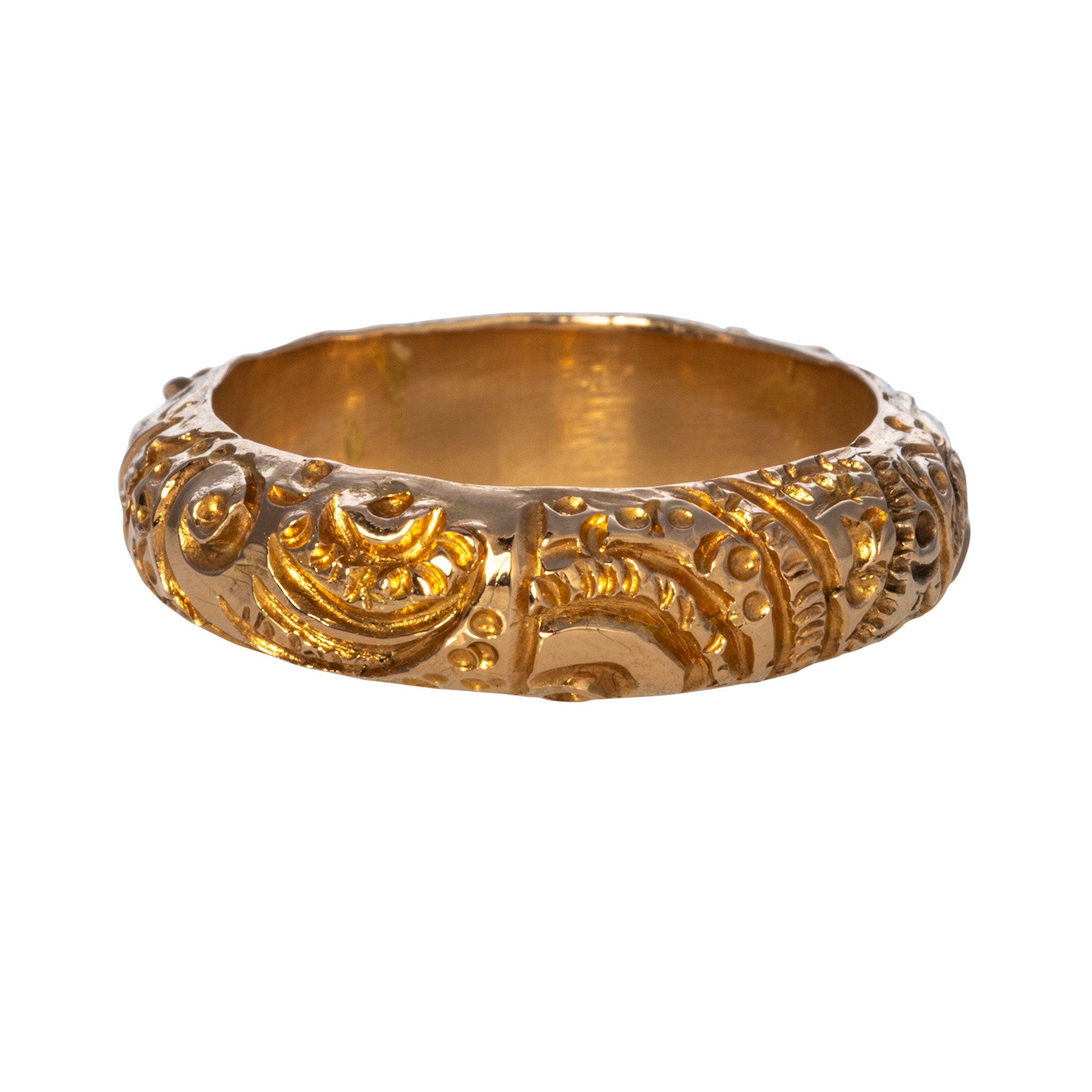 Edwardian Hand Engraved 14K Gold Dome Band