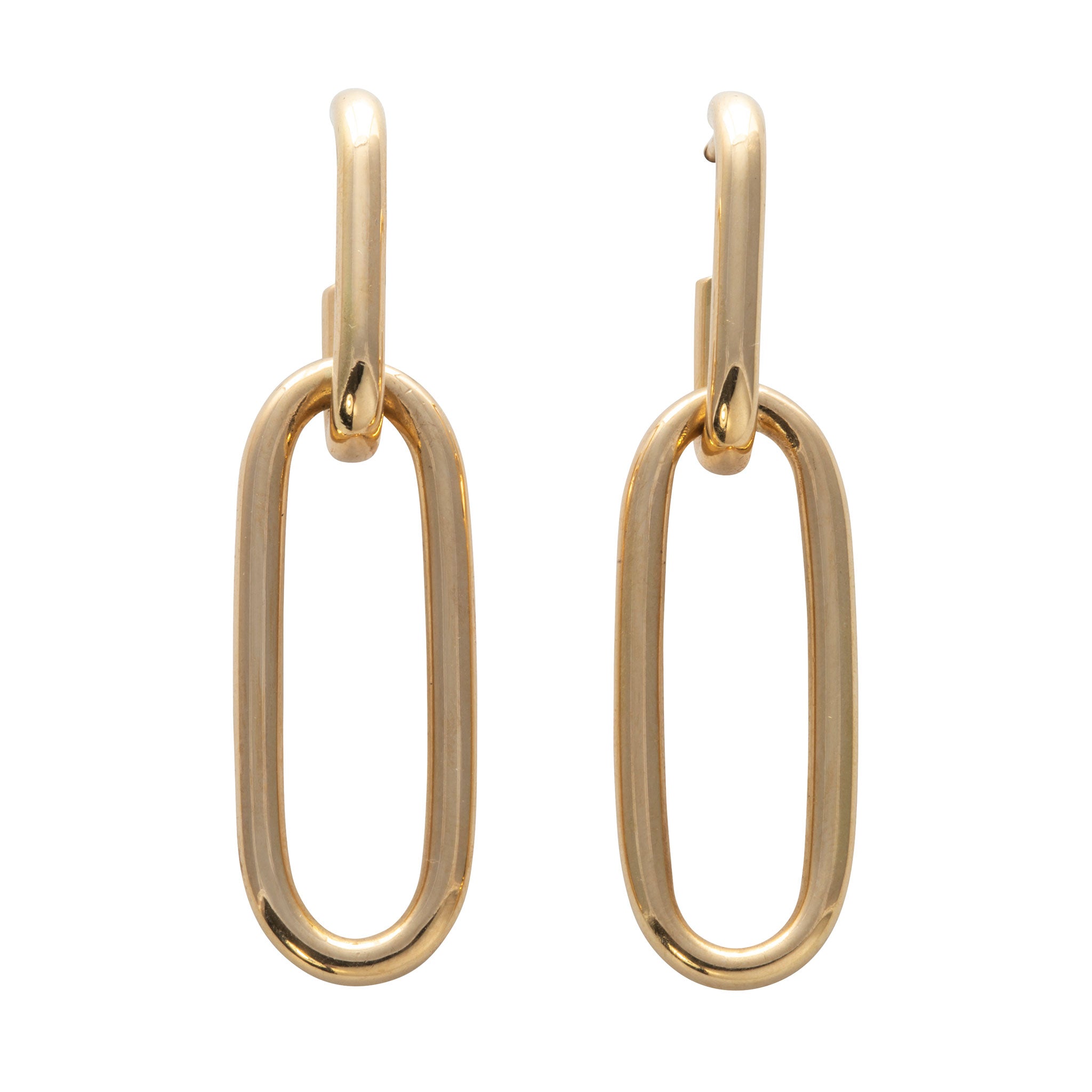 18K Yellow Gold Italian Paperclip Link Drop Earrings