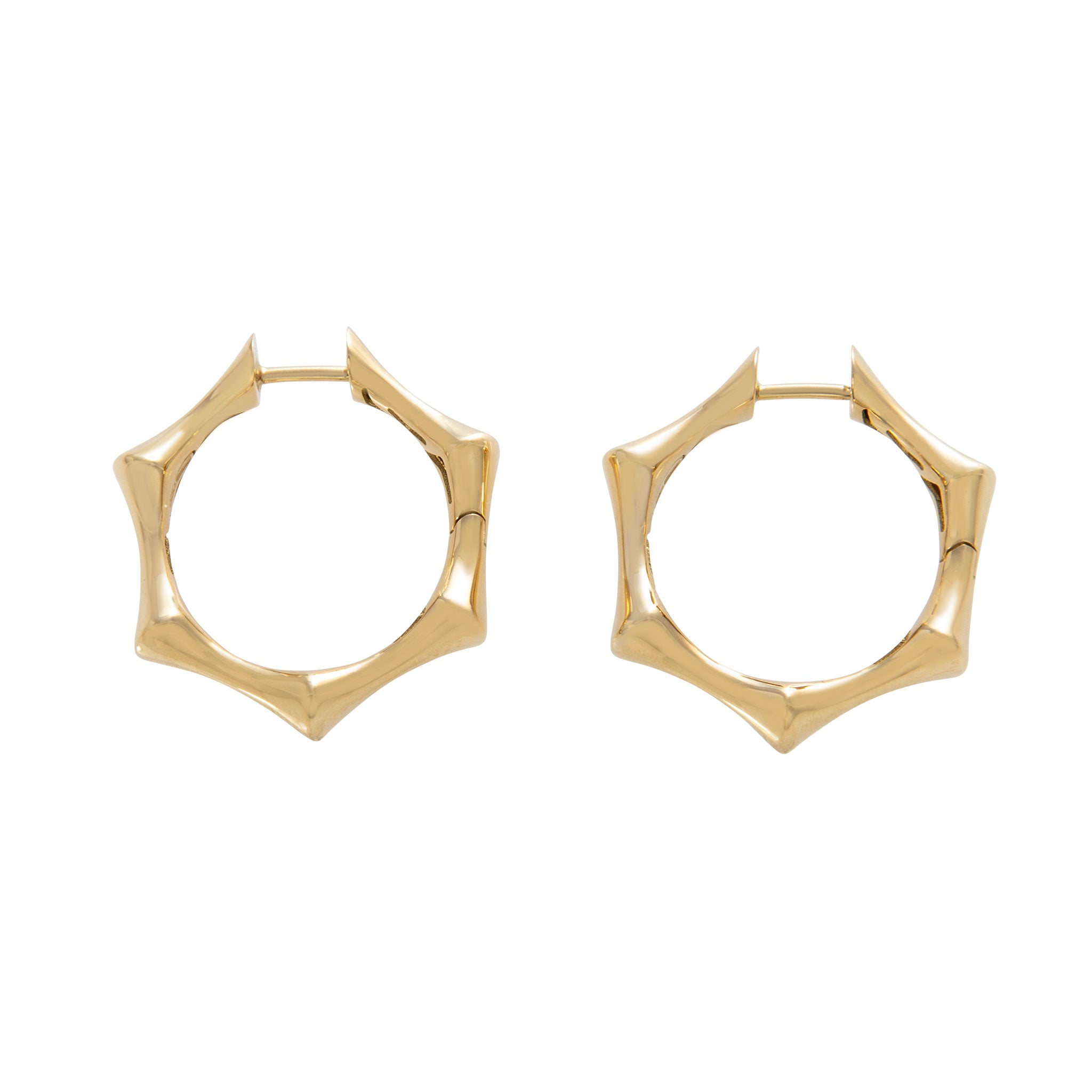 18K Yellow Gold Italian Bamboo Hoop Earrings