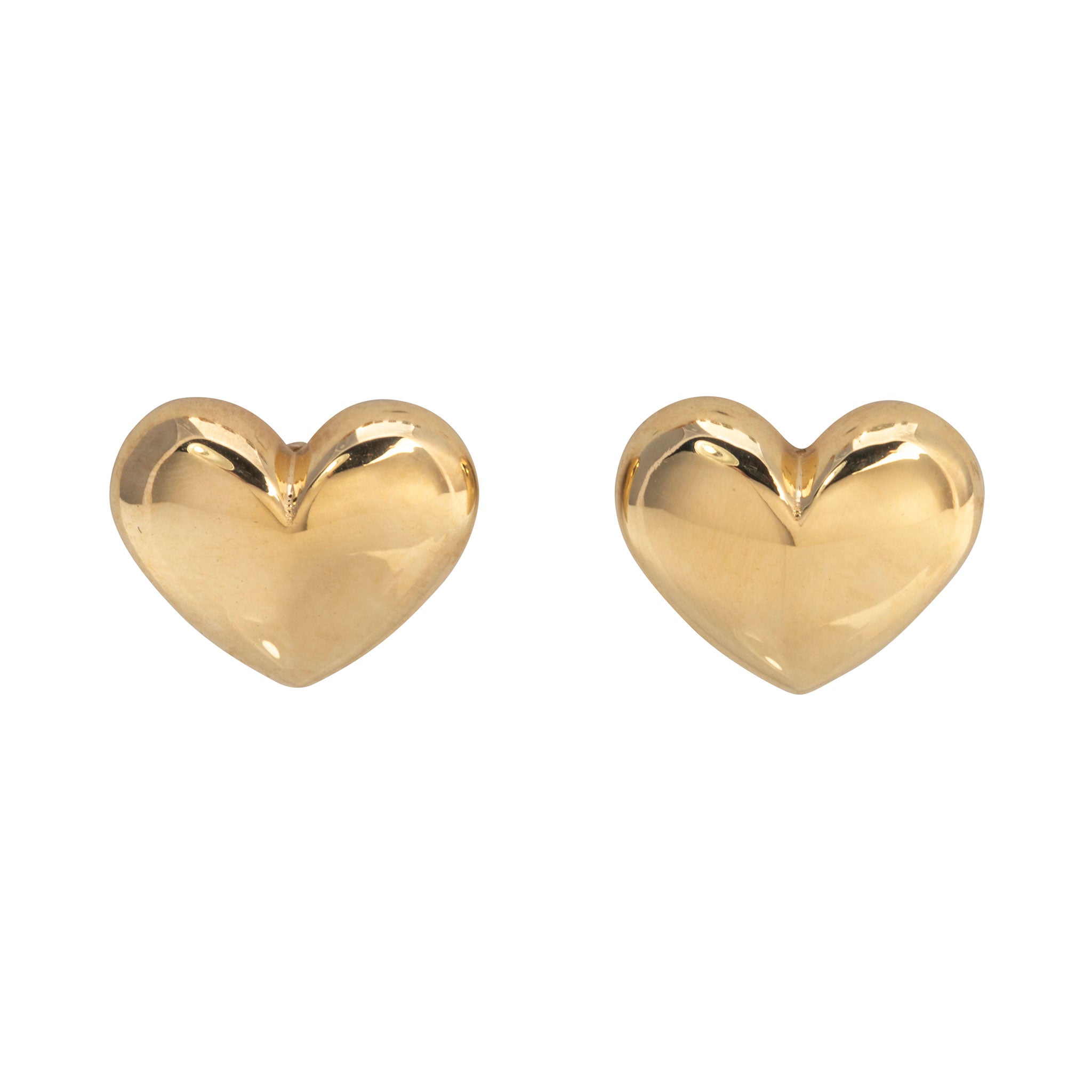 14K Yellow Gold Puffed Heart Stud Earrings